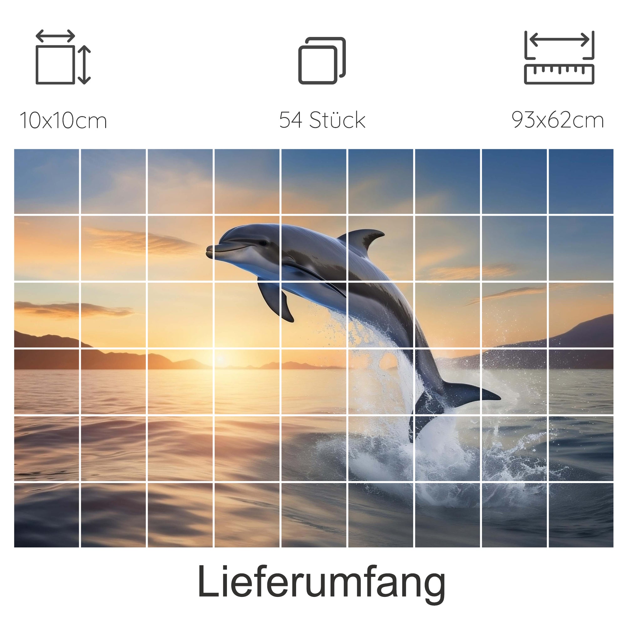 Springender Delfin vor Sonnenuntergang, lebendige Farben, 54 Teile.