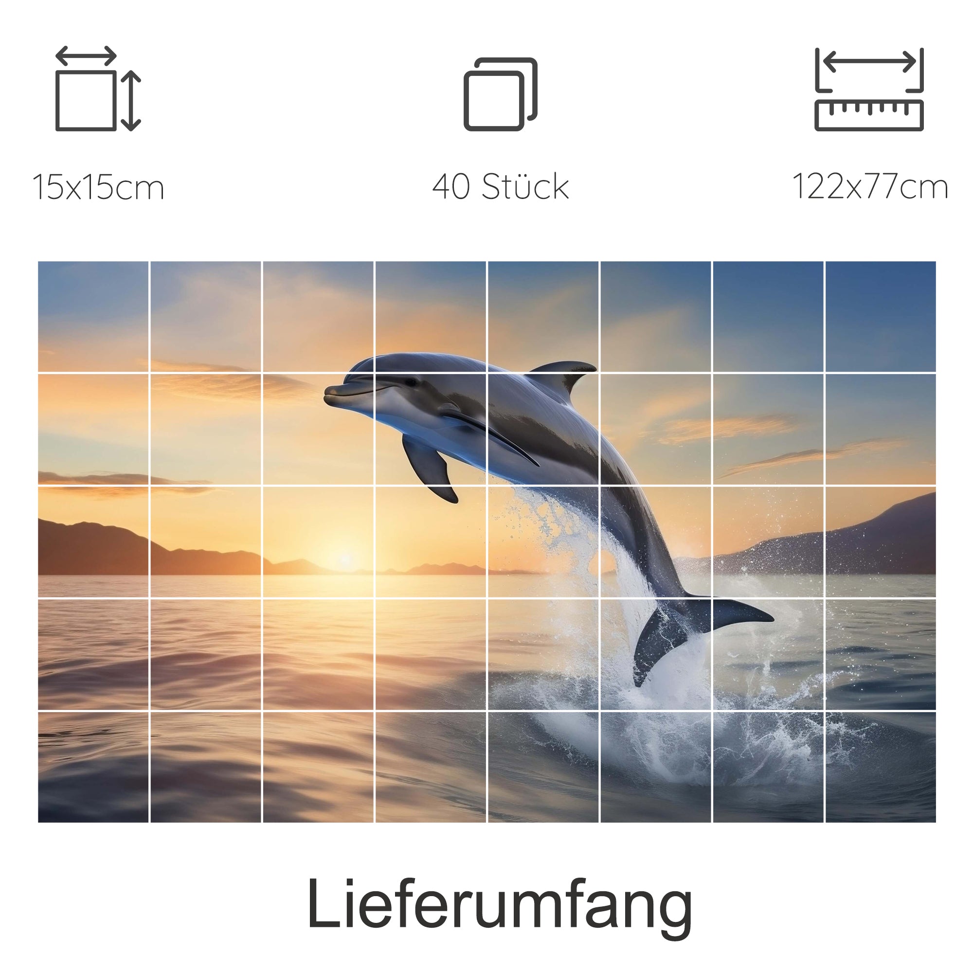 Springender Delfin vor Sonnenuntergang, 40 Teile Puzzle.