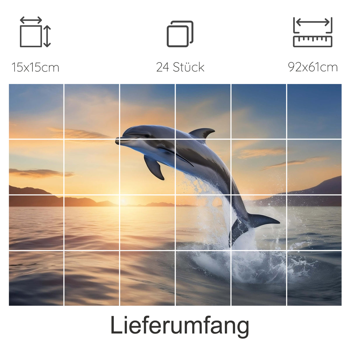 Springender Delfin vor Sonnenuntergang, 24 Teile Puzzle.