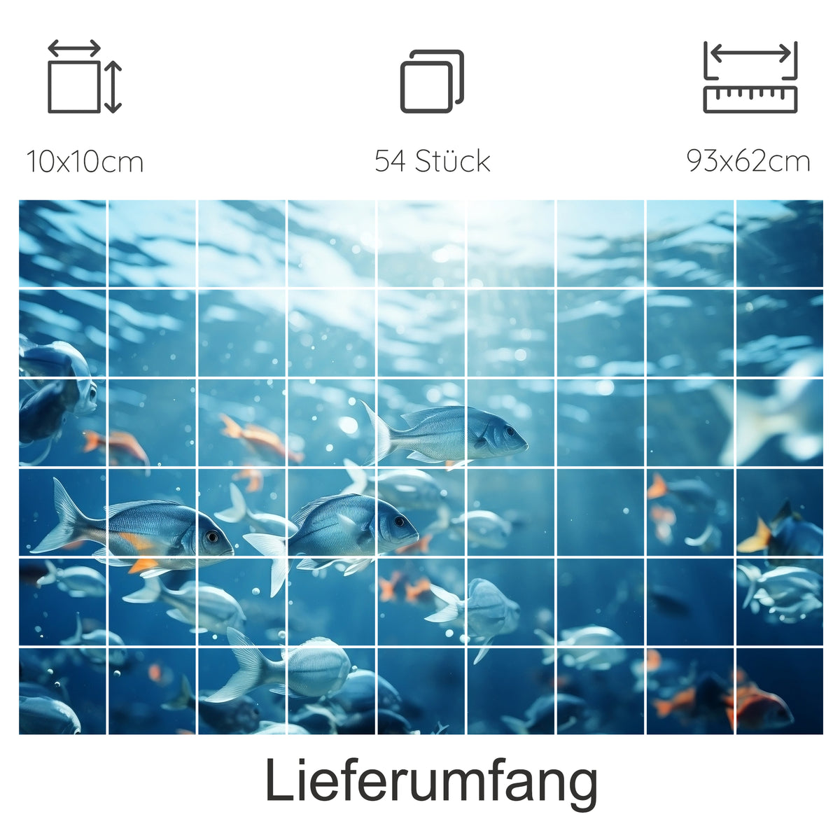 Fischmotiv in Blau, 54 Teile, 93x62 cm.