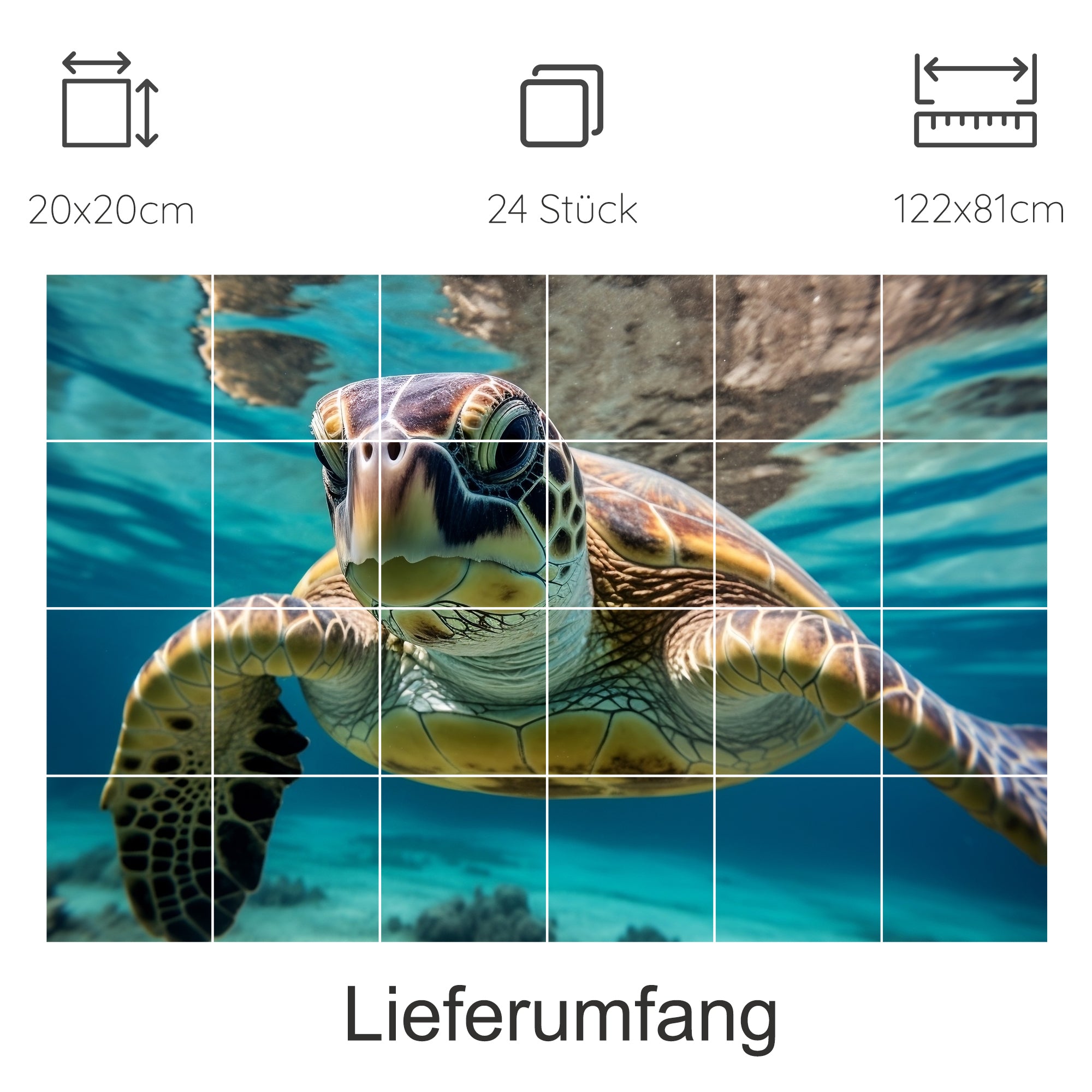 Schildkröte im Wasser, lebendige Farben, 24-teiliges Set.