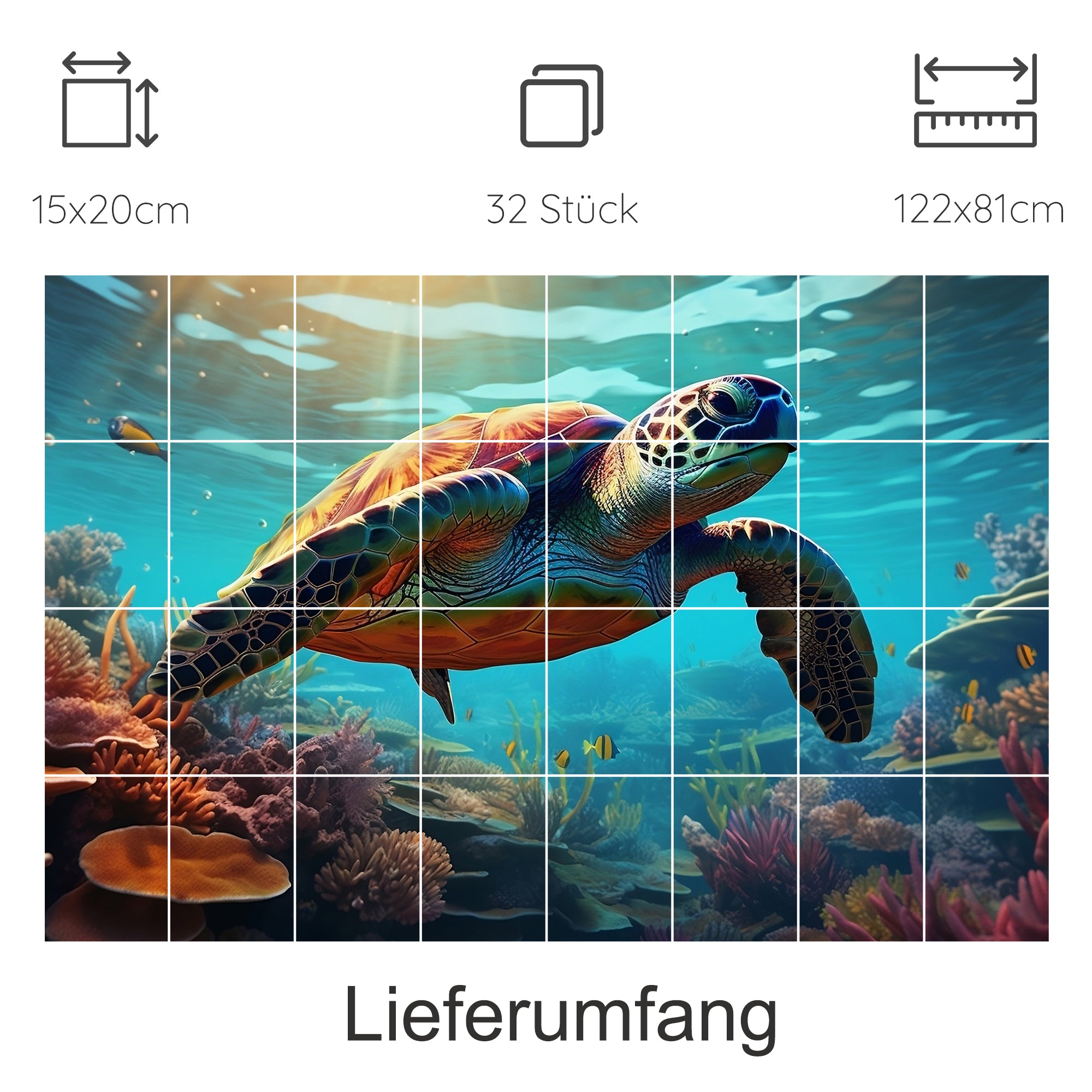 Bunte Meeresschildkröte im Korallenriff unter Wasser.