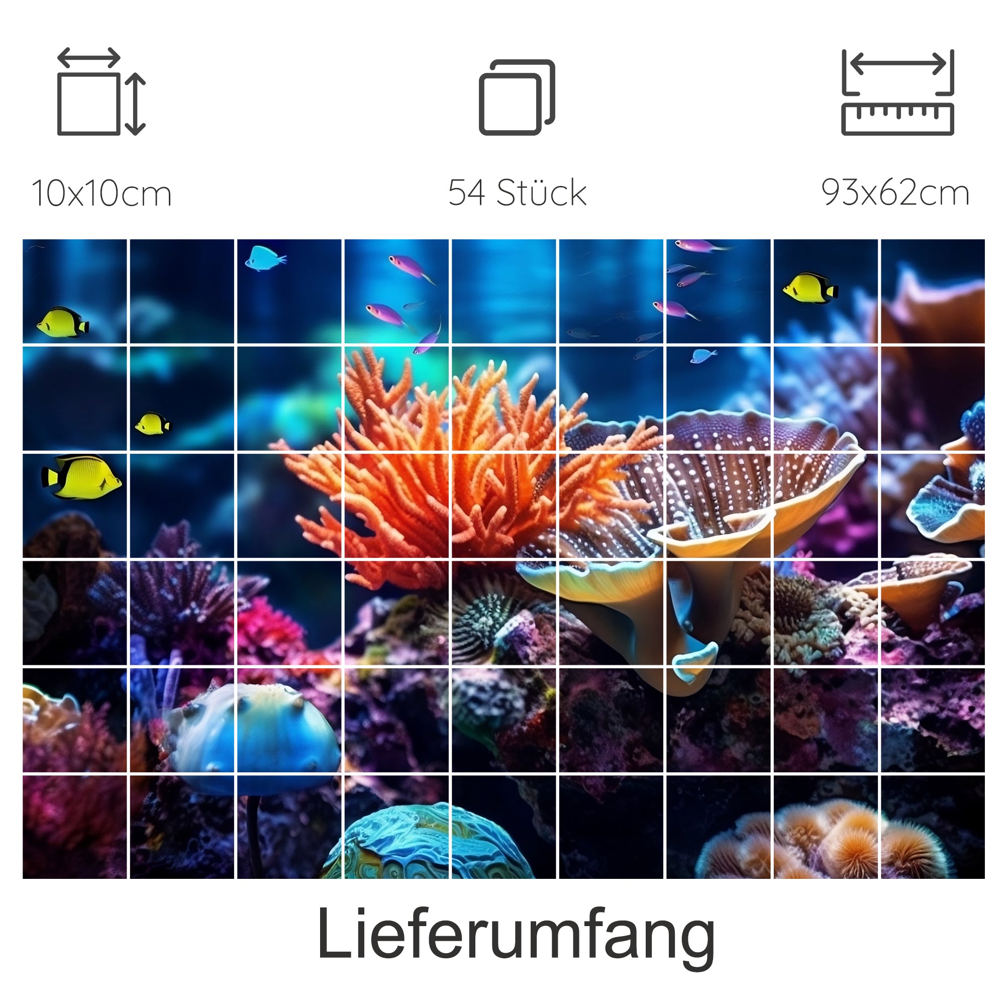 Bunte Unterwasserwelt mit Korallen und Fischen.
