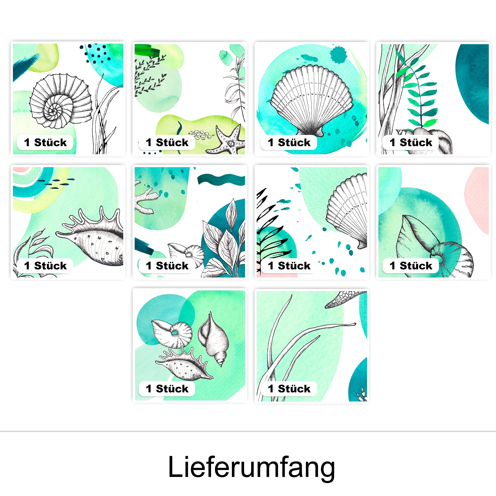 Meeresmuster in Aqua- und Pastellfarben, 10 Designs.