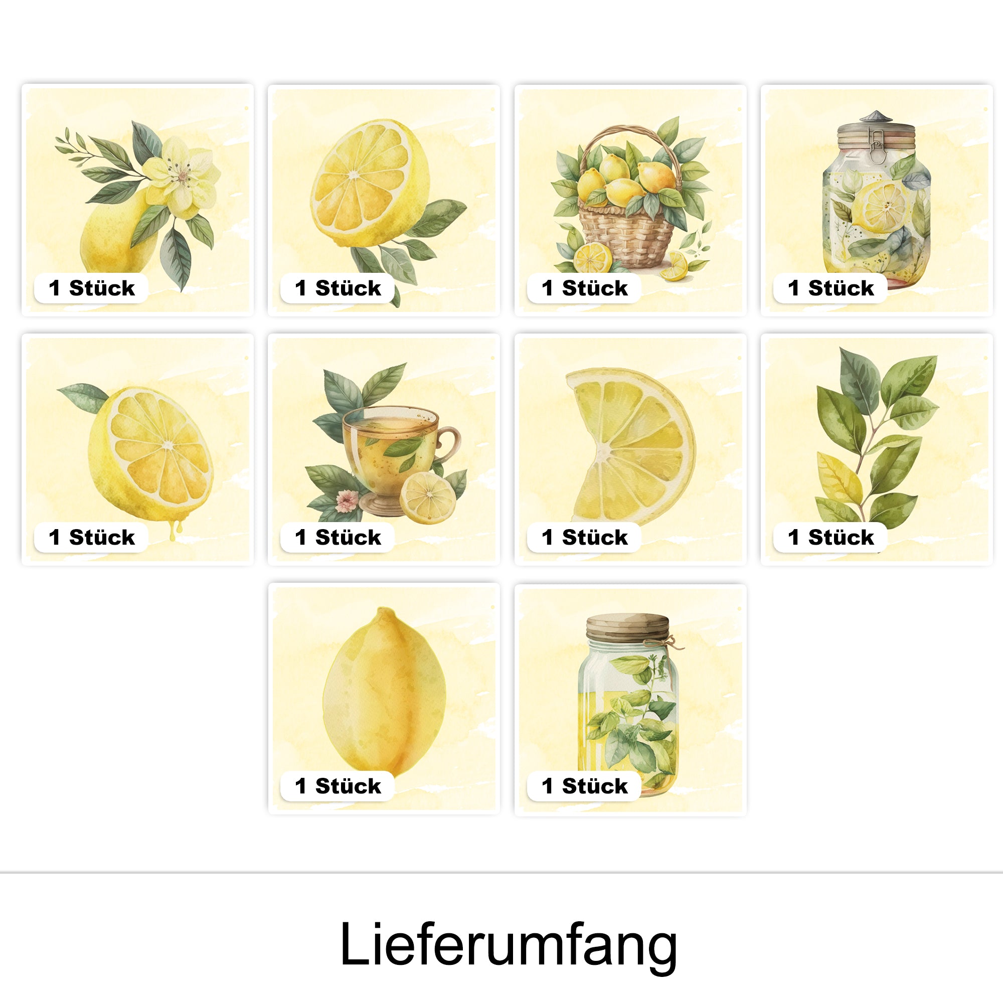 Zitronenillustrationen in verschiedenen Designs und Farben.