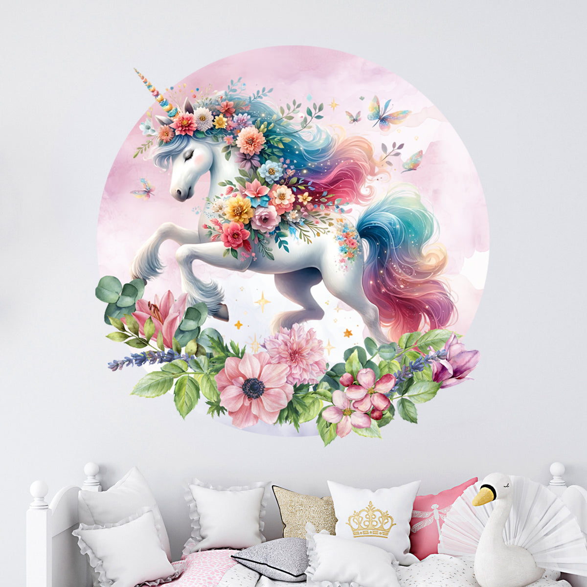 Wandtattoo Einhorn mit Blumen