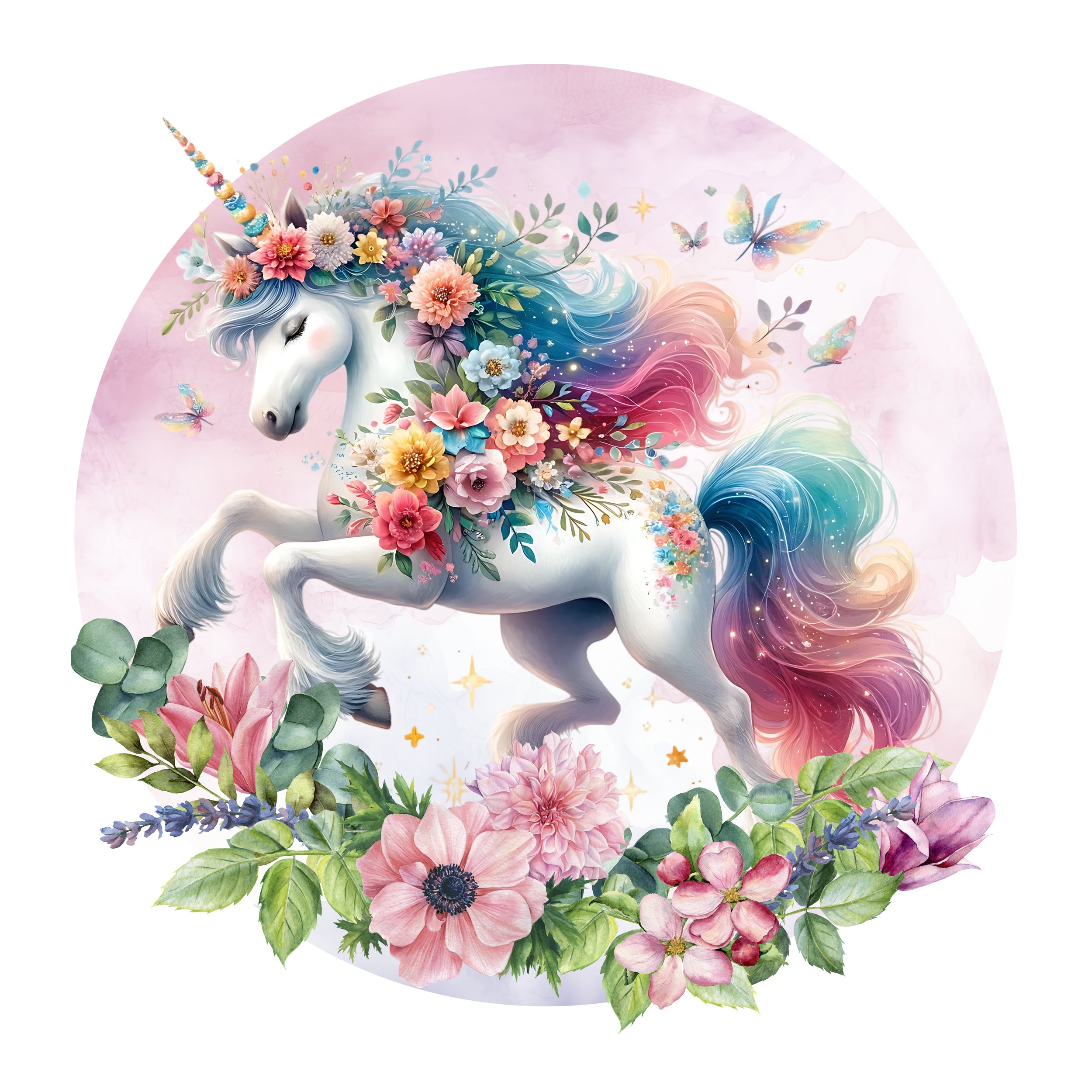 Wandtattoo Einhorn mit Blumen