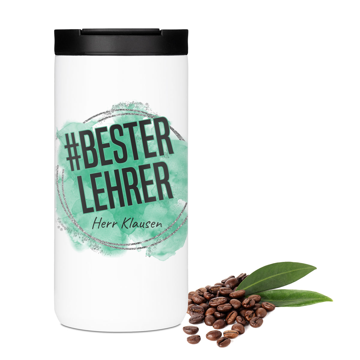 Thermo-Kaffeebecher mit Schriftzug Bester Lehrer und Wunschname