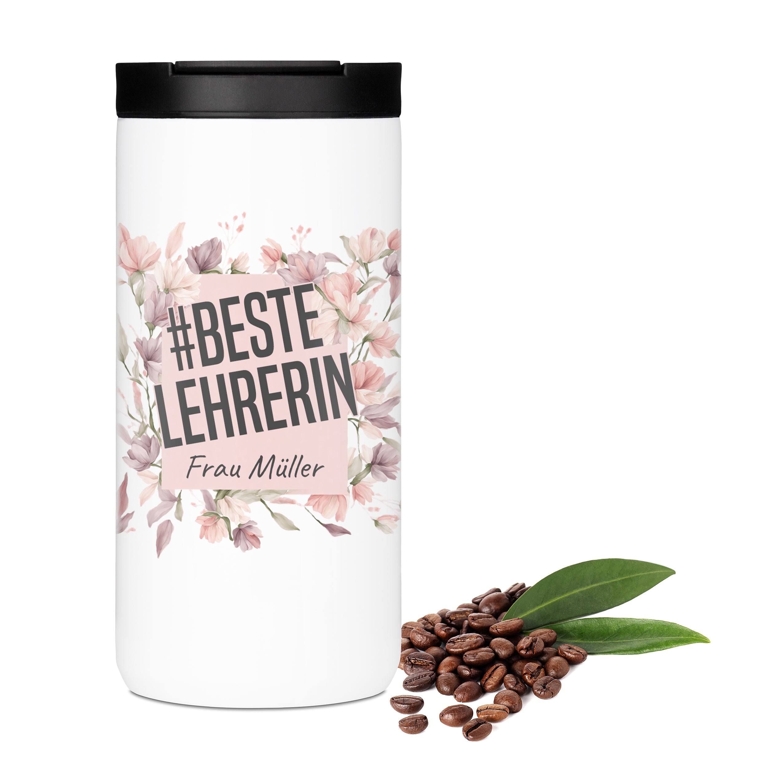 Thermo-Kaffeebecher mit Schriftzug Beste Lehrerin und Wunschname
