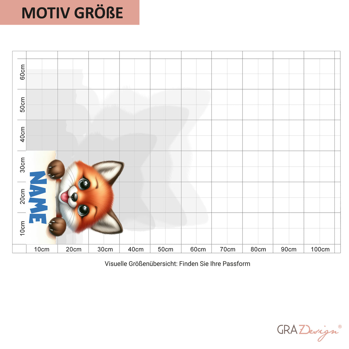 Fuchs-Motiv in Orange, Maßstab für Größenangaben.