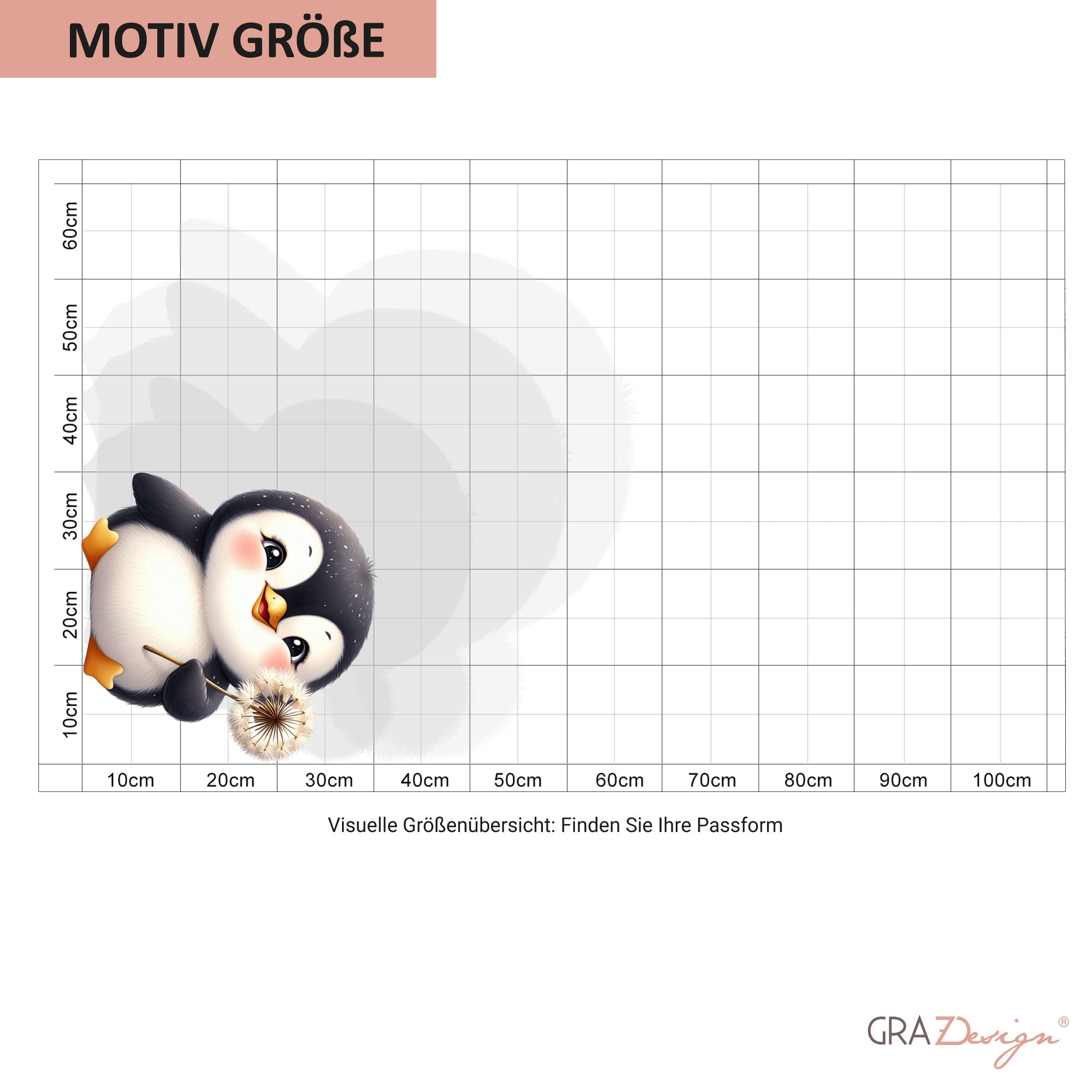 Pinguin-Motiv auf Maßstab mit Herz-Hintergrund.
