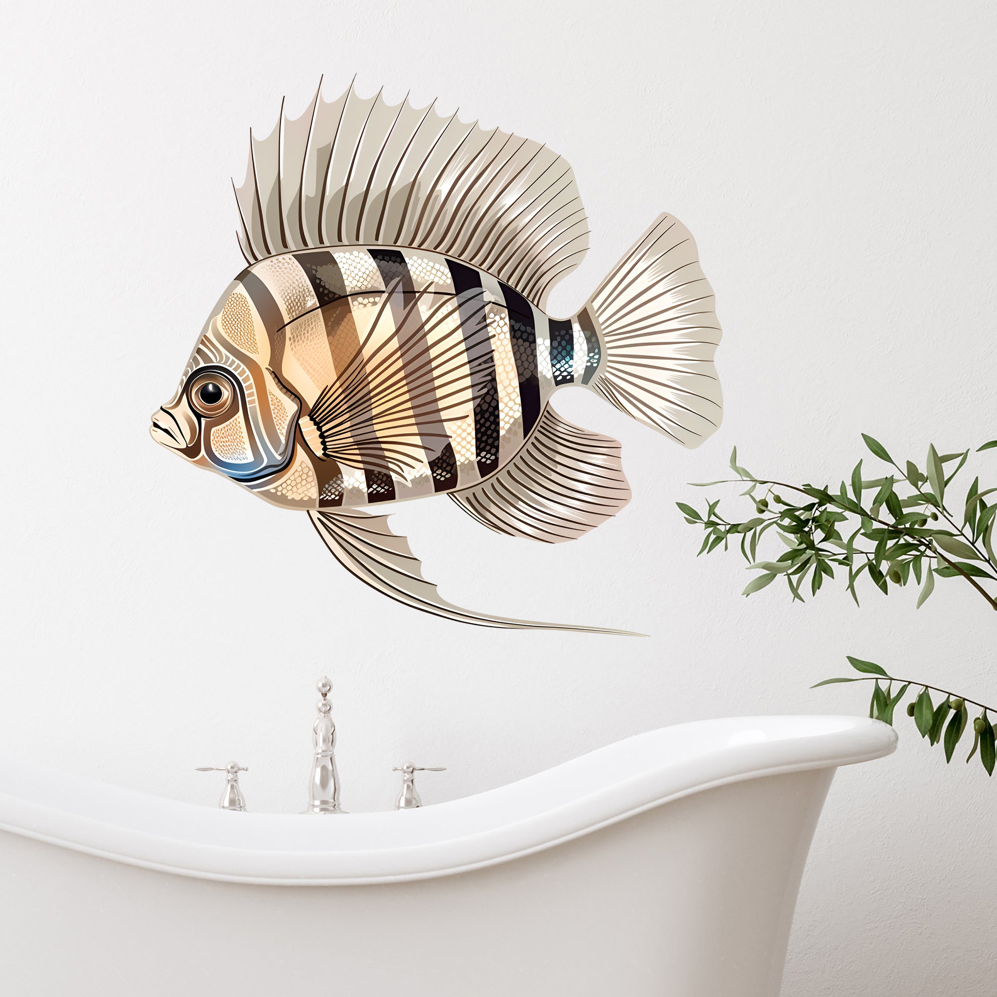 Wandtattoo mit gestreiftem Fisch im Badezimmer
