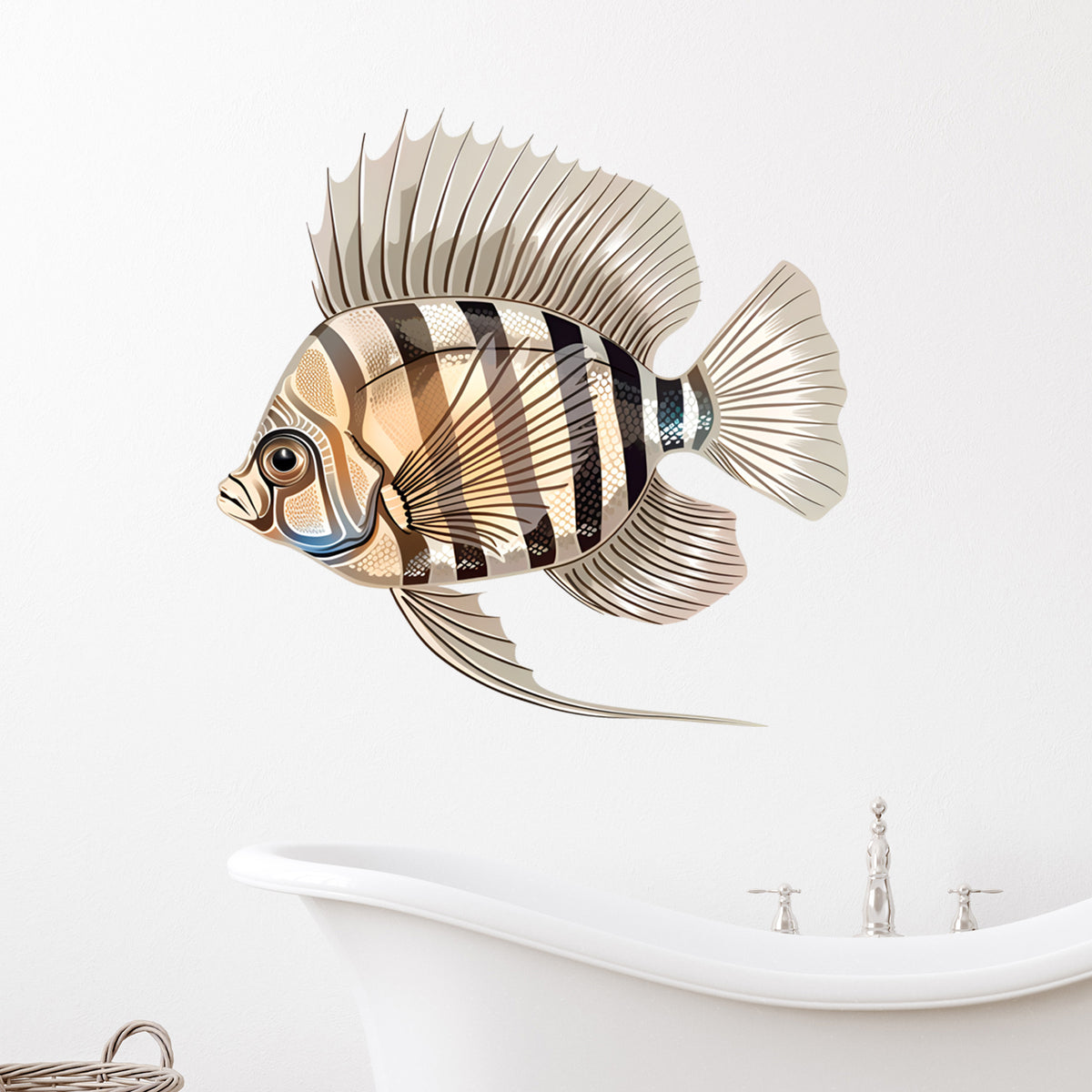 Wandtattoo mit gestreiftem Fisch im Badezimmer
