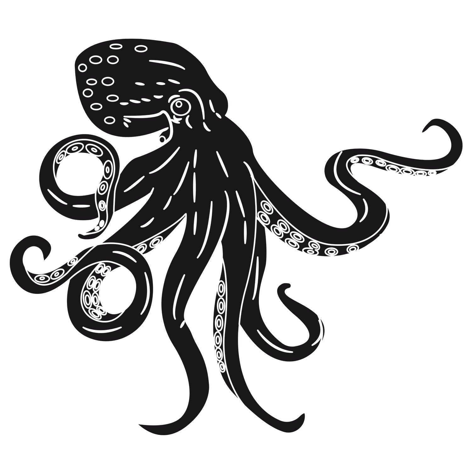 Schwarzes Wandtattoo mit Oktopus als freigestelltes Motiv