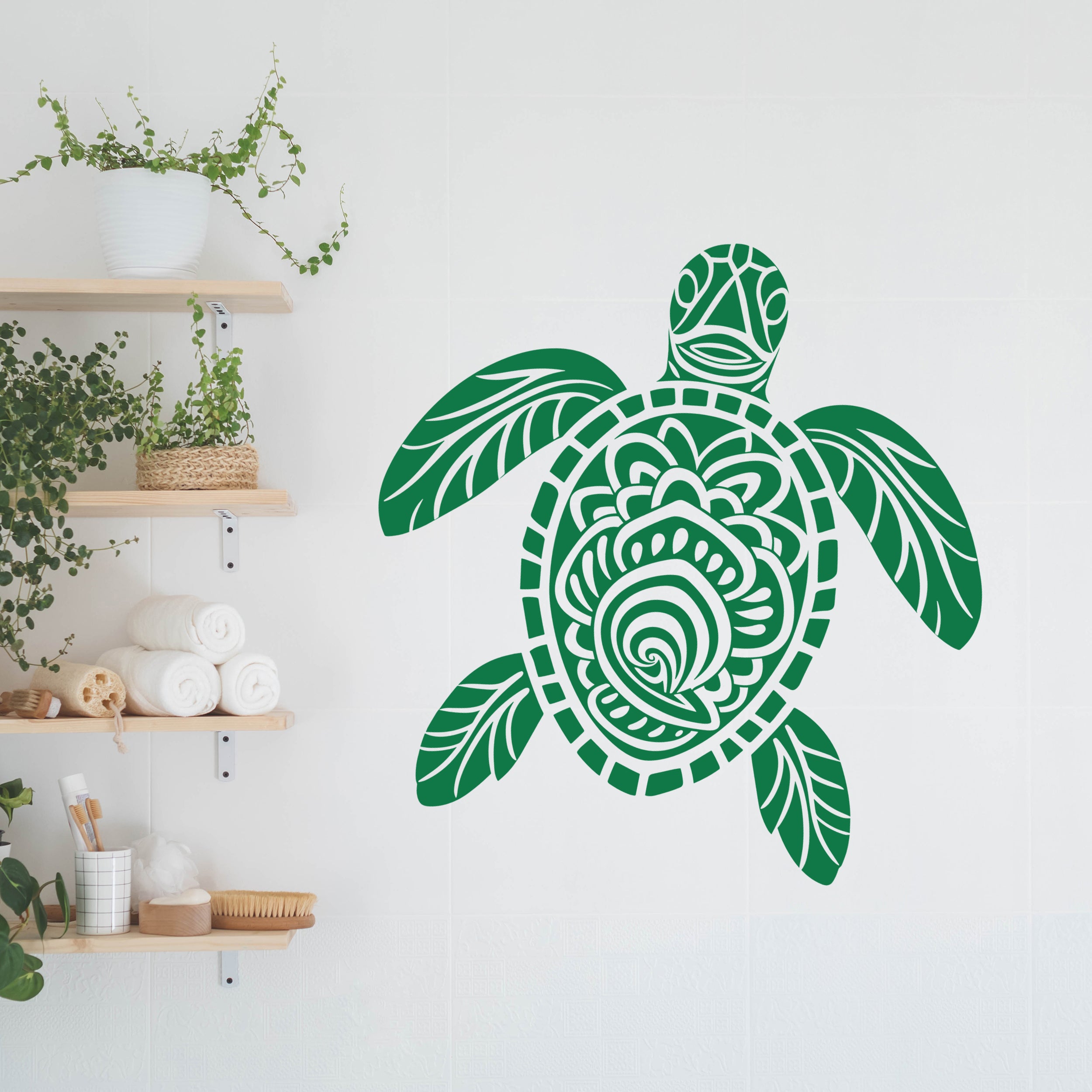 Wandtattoo mit grüner Schildkröte an einer hellen Wand
