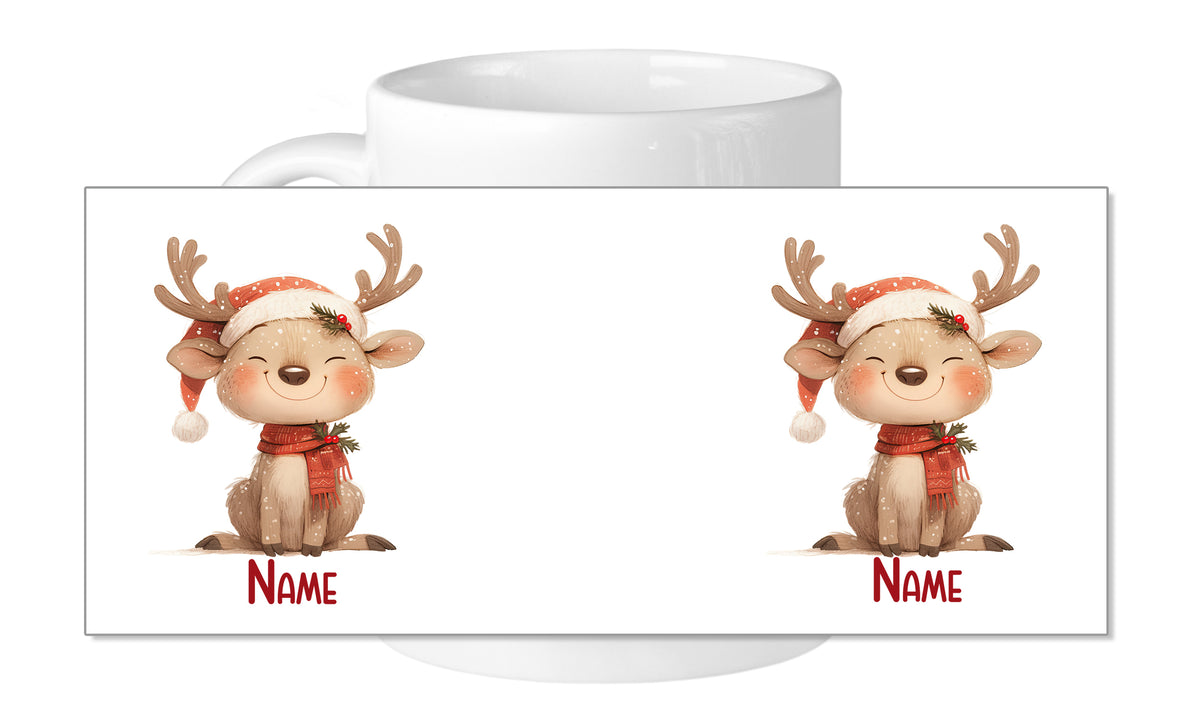 Tasse mit niedlichen Rentieren und personalisierbarem Text.