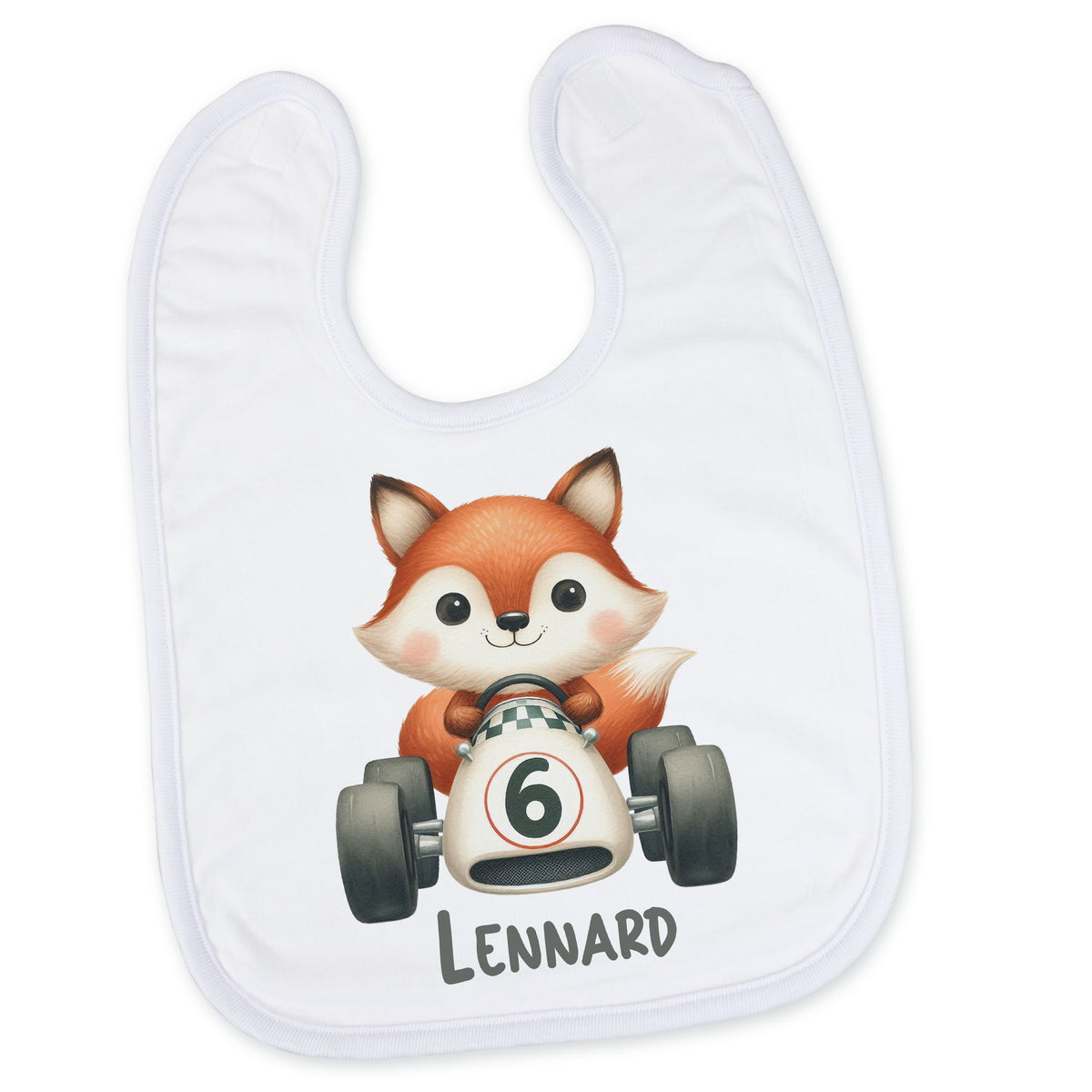 Lätzchen mit Fuchs-Motiv und dem Namen Lennard.