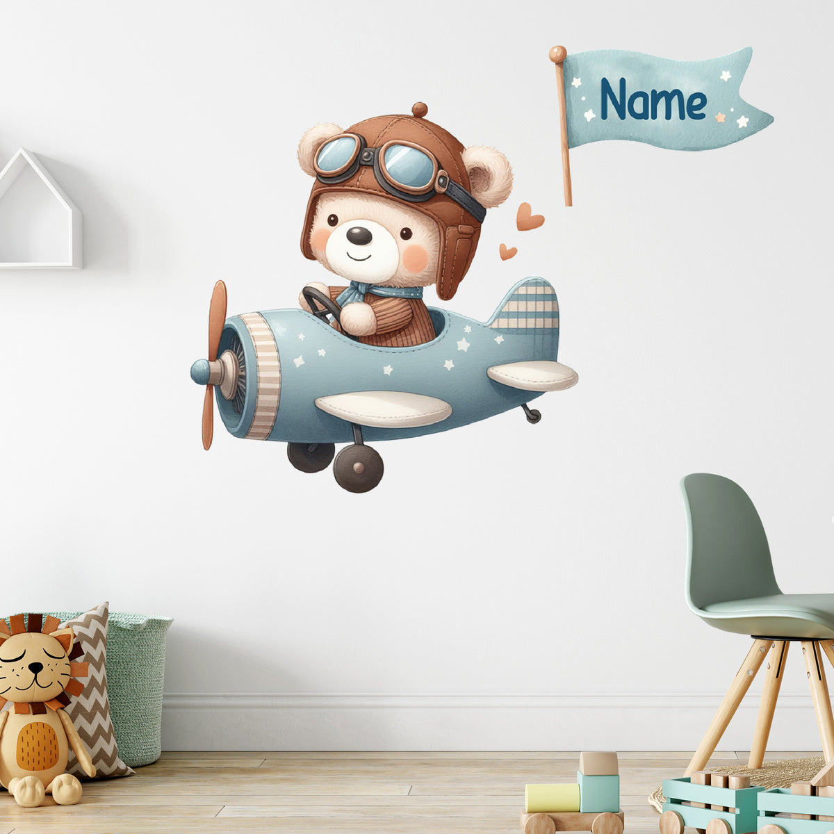 Wandtattoo Flugzeug mit Bär