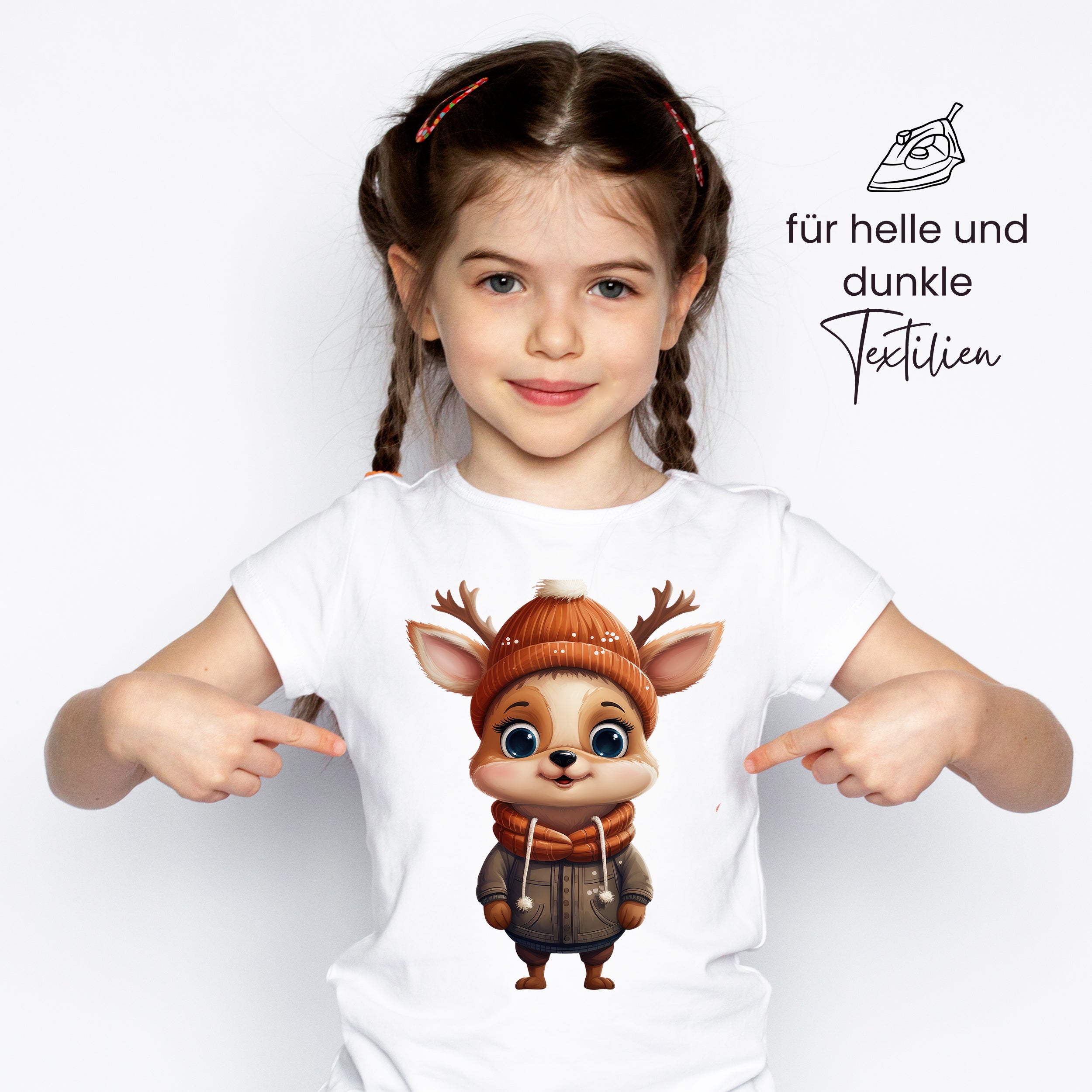 T-Shirt mit niedlichem Reh-Design, weiß, für Kinder.