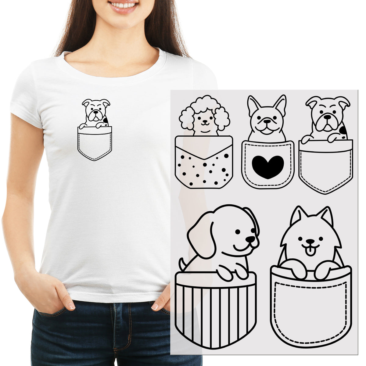 Weißes T-Shirt mit Hundemotiv in der Tasche.