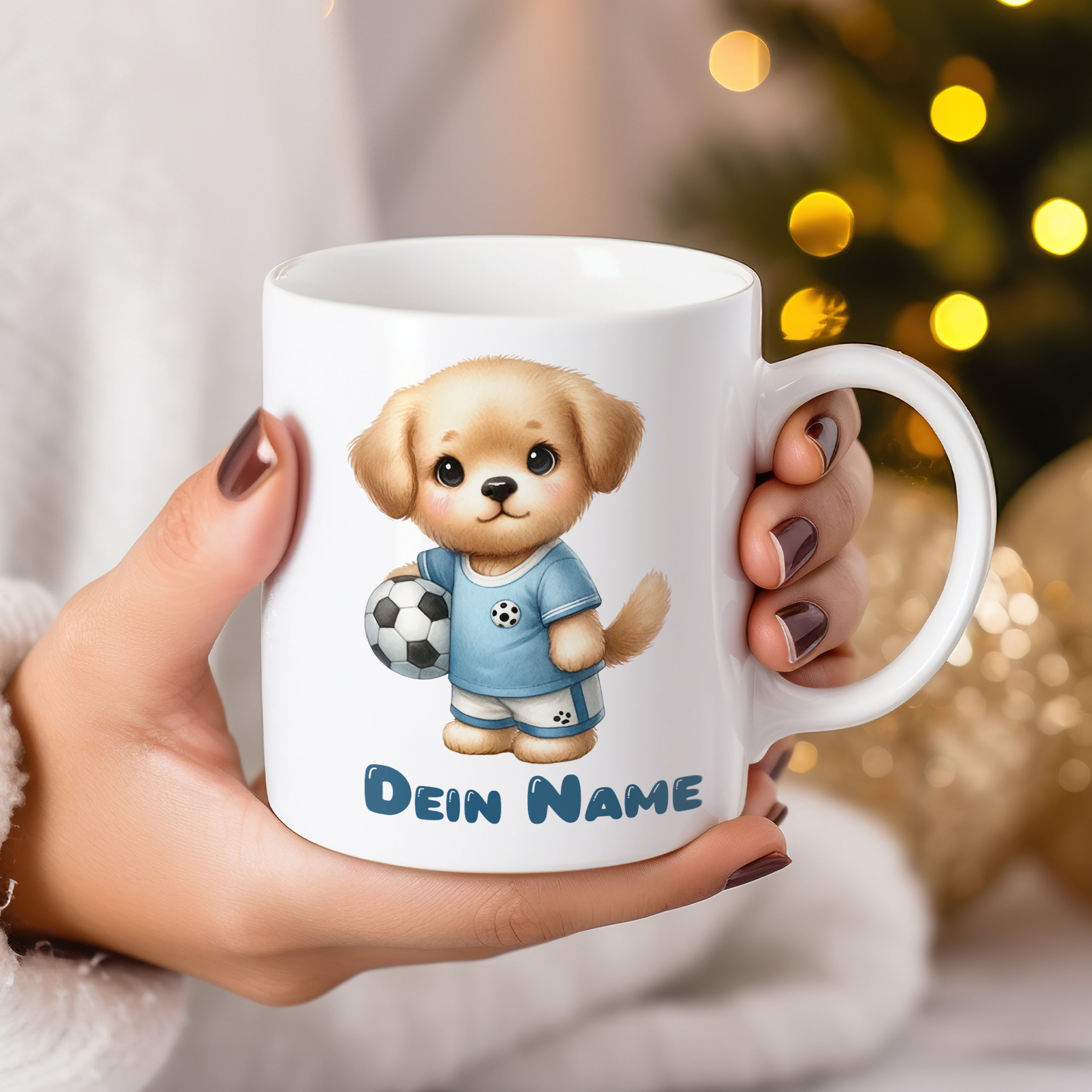 Tasse mit Hundemotiv, personalisiert mit "Dein Name".