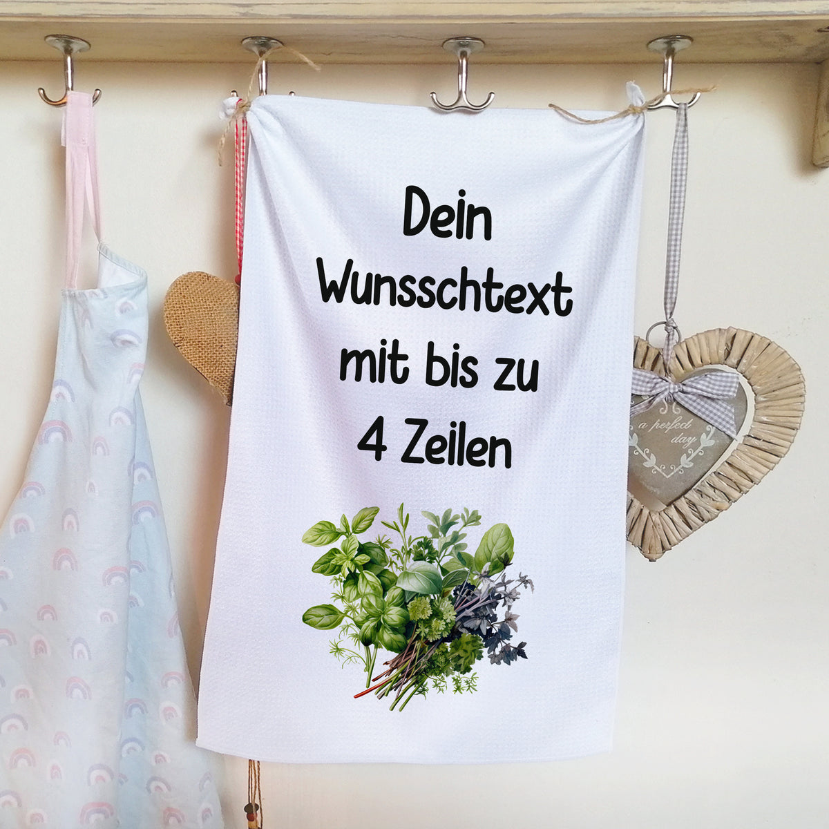 Geschirrtuch Kräuter - Wunschtext bis zu 4 Zeilen