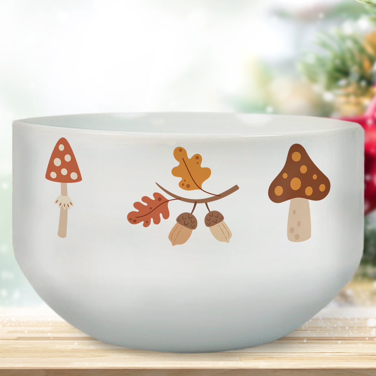 Müslischale mit Wunschtext und Pilz-Motiv, gefüllt mit Müsli