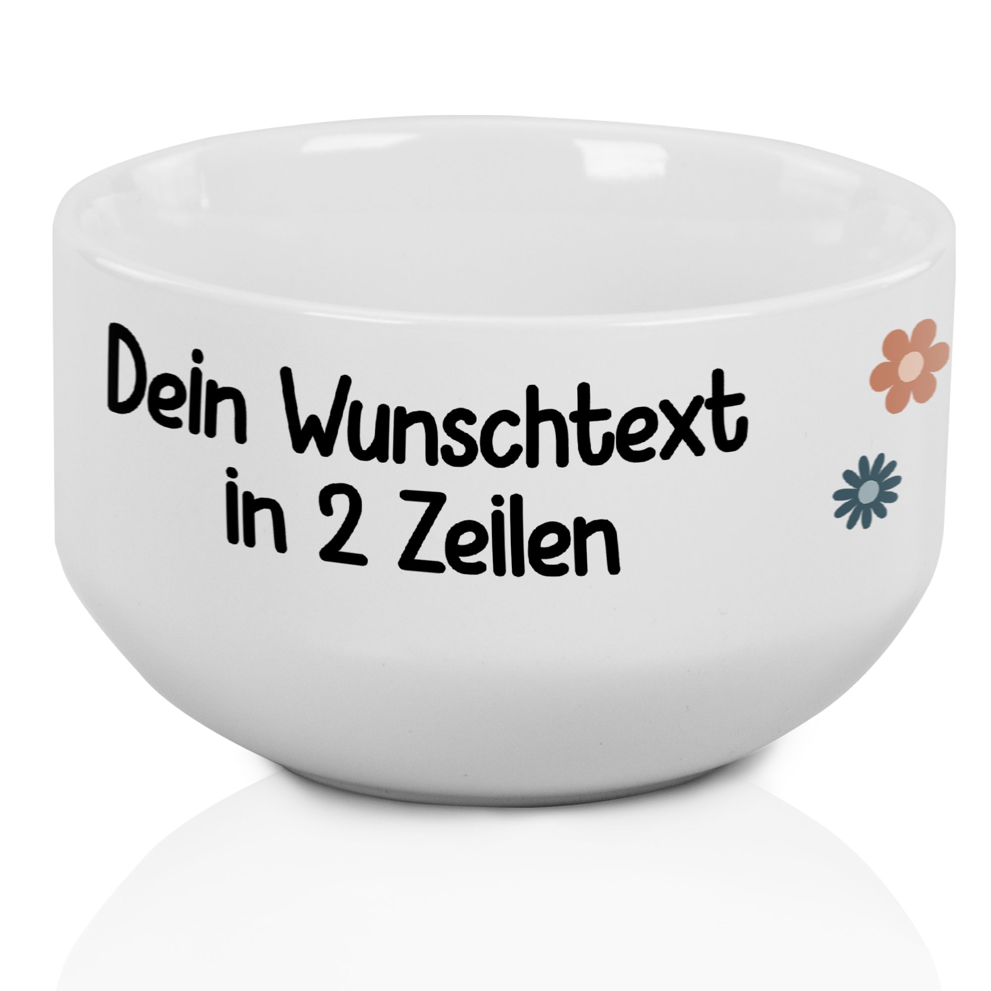 Müslischale mit Wunschtext in zwei Zeilen und floralem Motiv