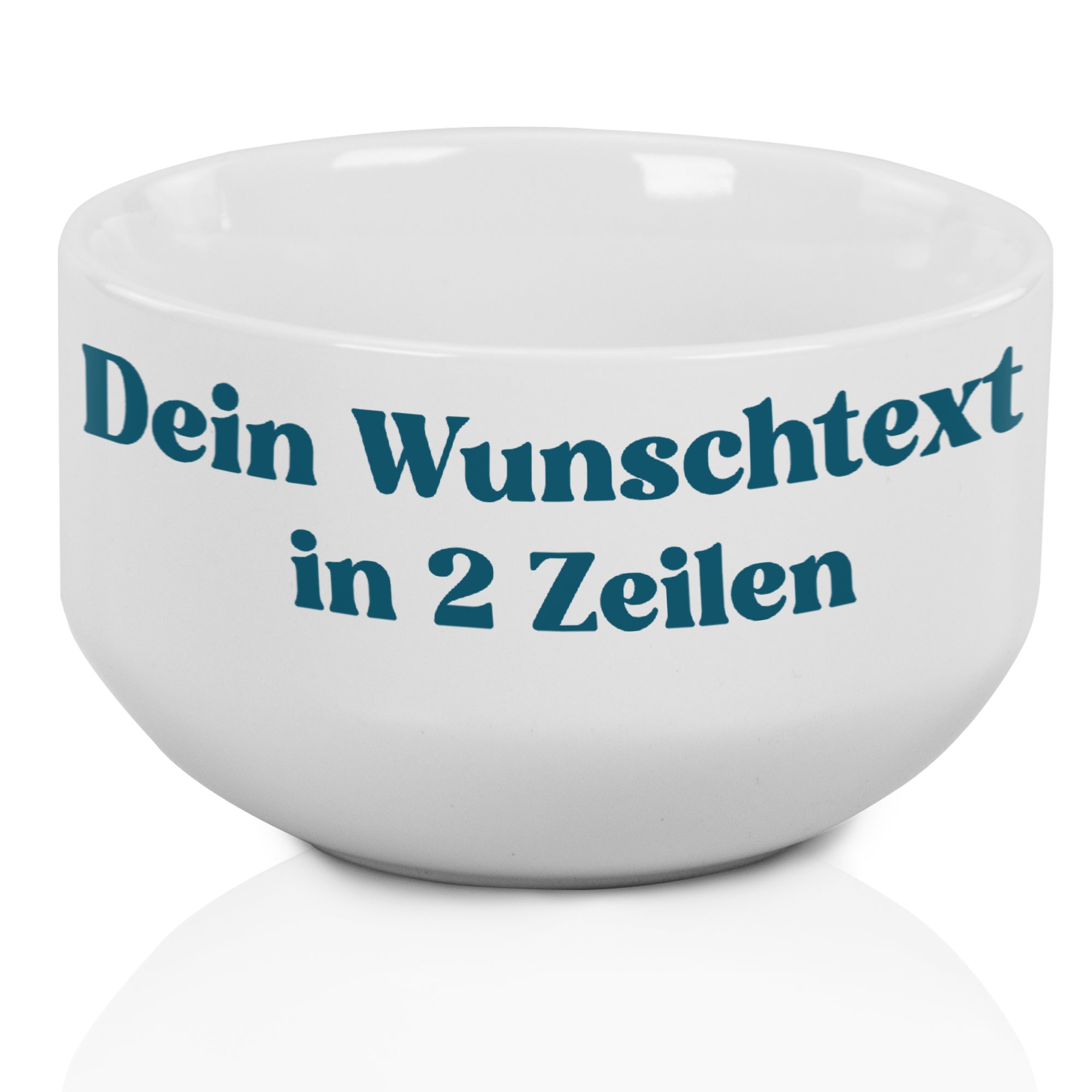 Weiße Müslischale mit Wunschtext in zwei Zeilen