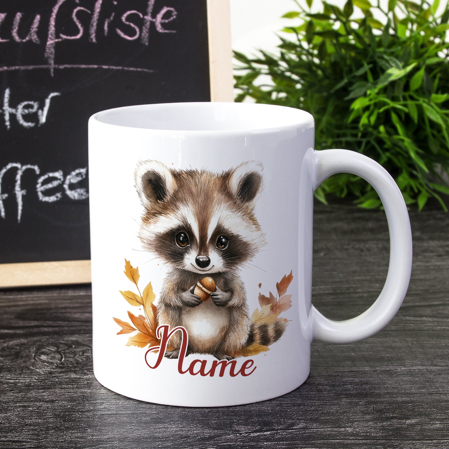 Tasse Waschbär im Herbst
