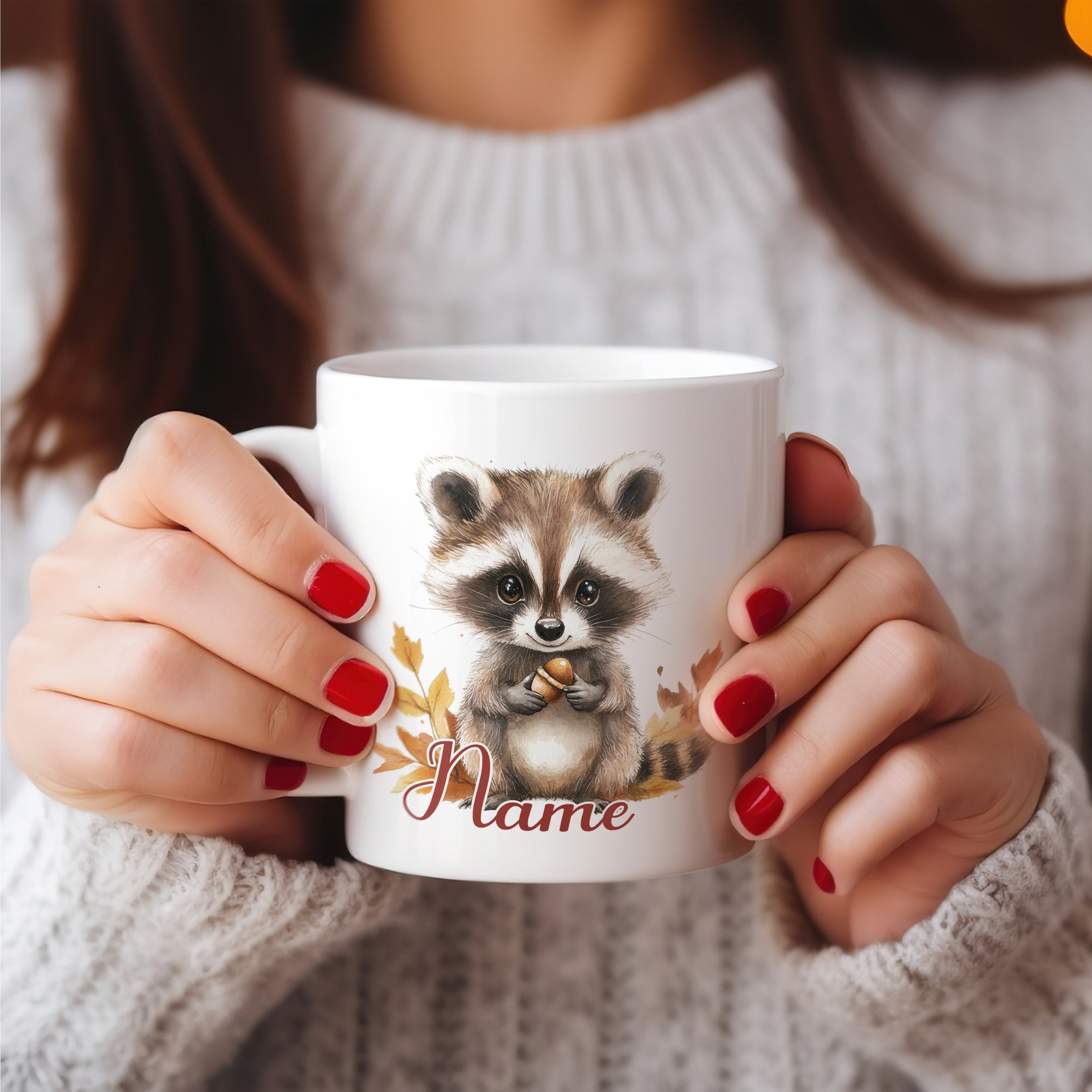 Tasse Waschbär im Herbst