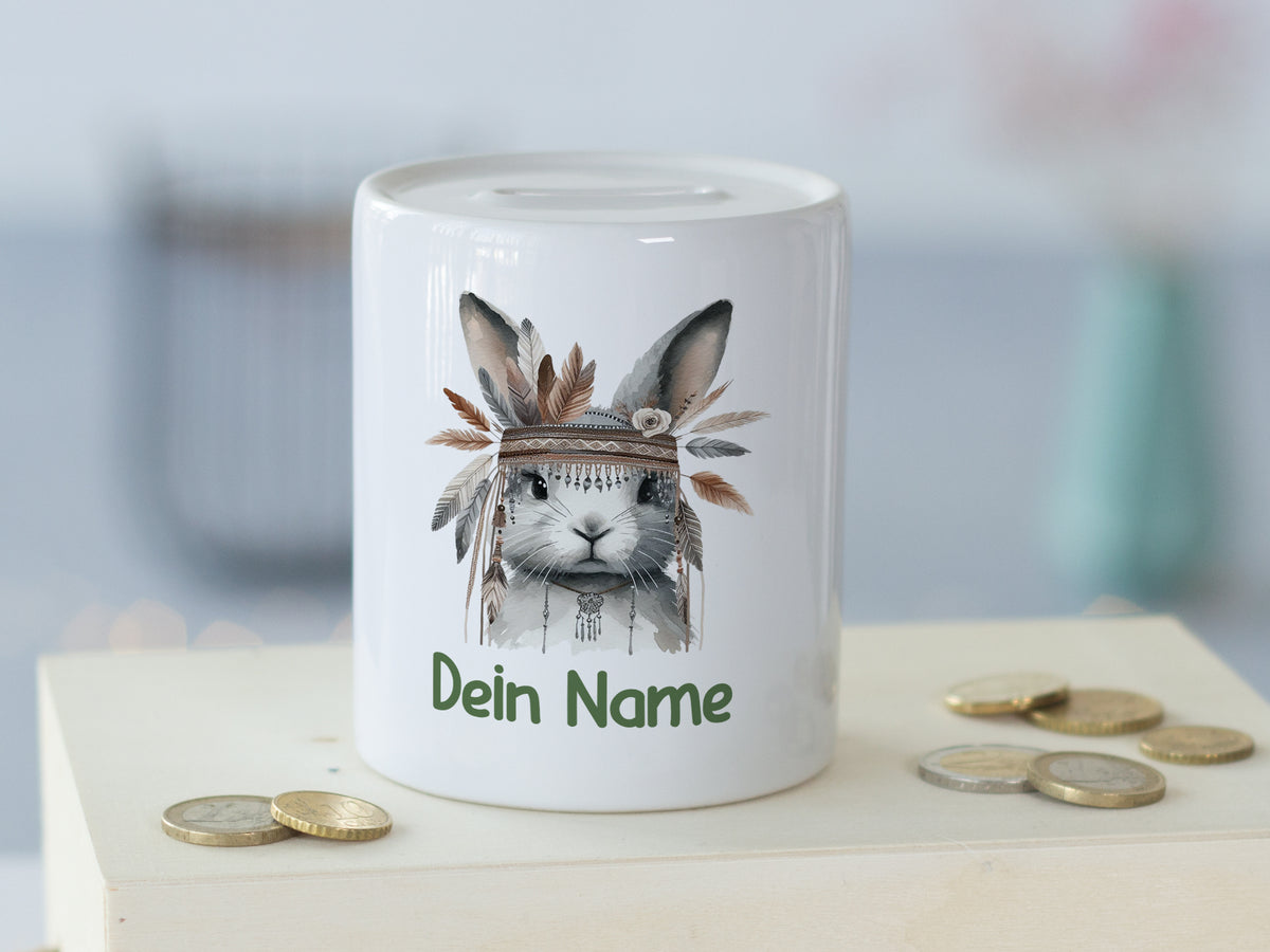 Spardose Hase mit Federn
