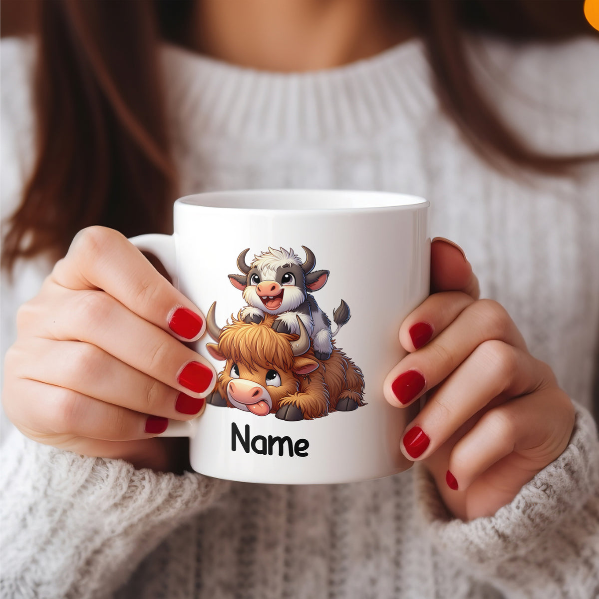 Tasse mit niedlichen Kühen und personalisiertem Namen