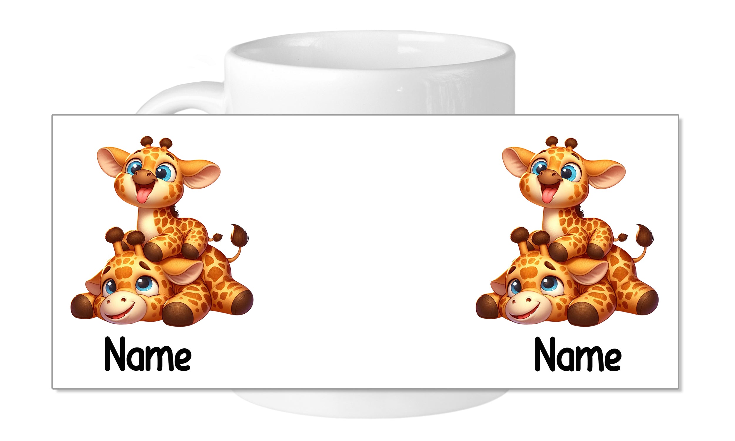 Tasse mit zwei niedlichen Giraffen und Platz für Namen.