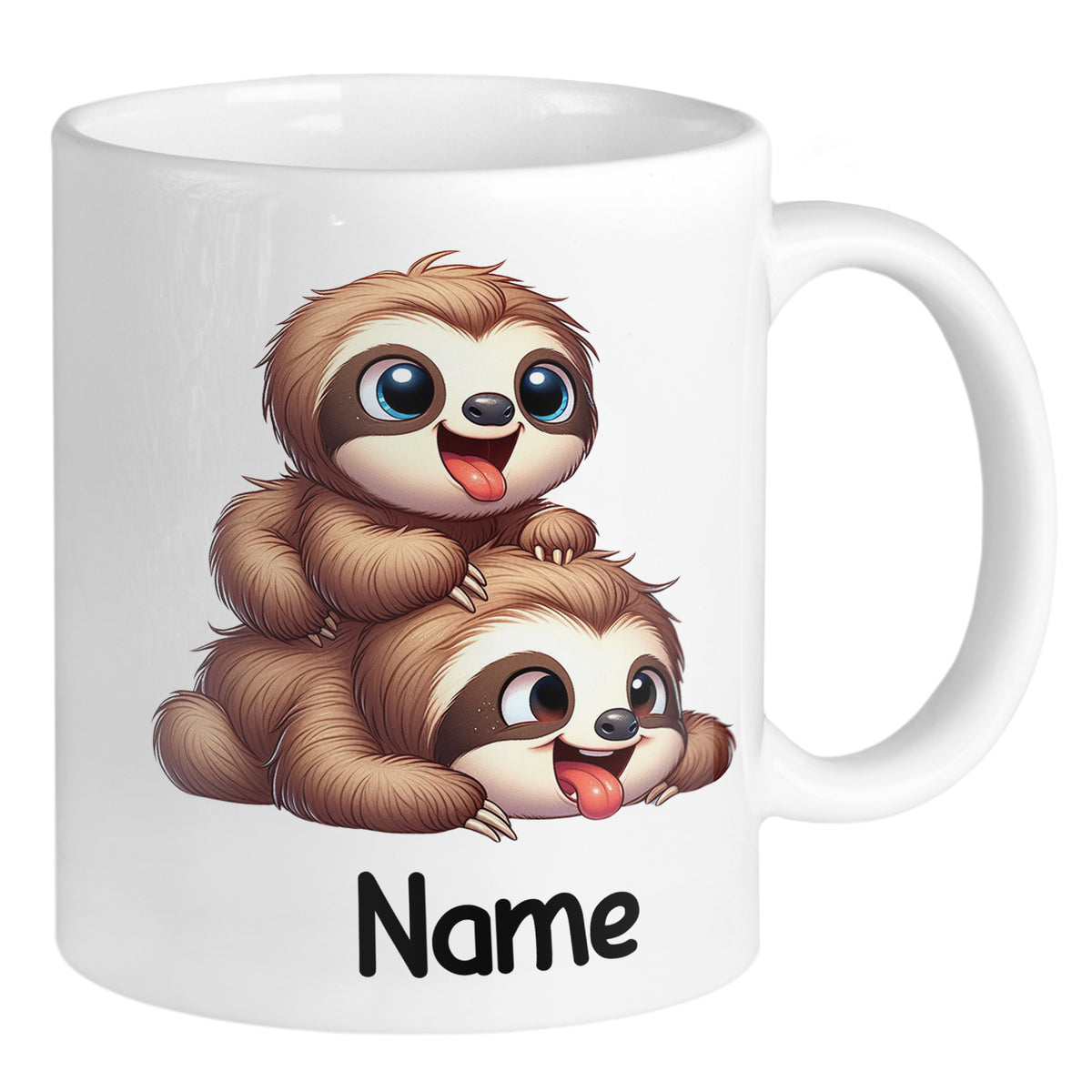 Tasse mit zwei niedlichen Faultieren und personalisiertem Namen.