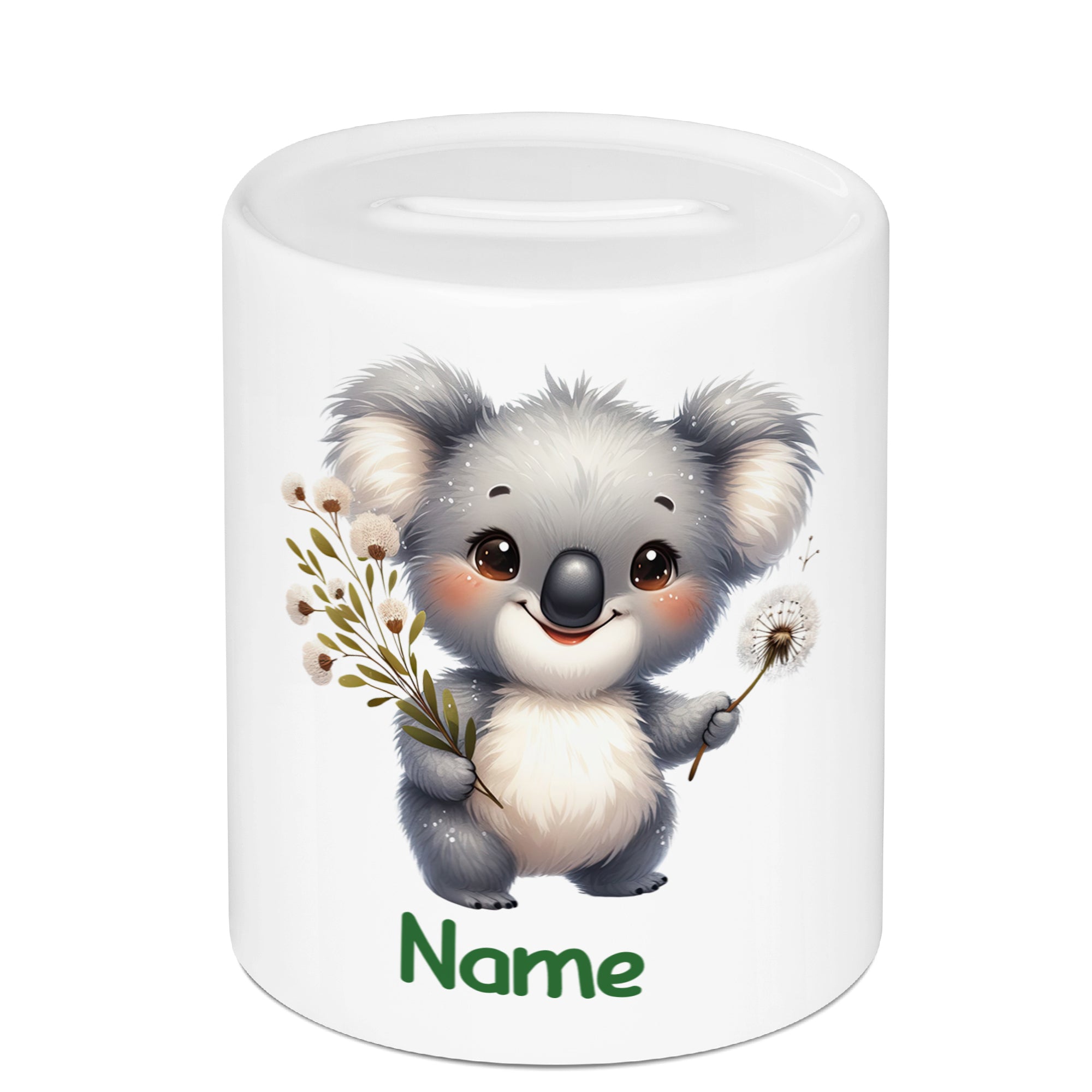Kaffeetasse mit niedlichem Koala und personalisiertem Namen.