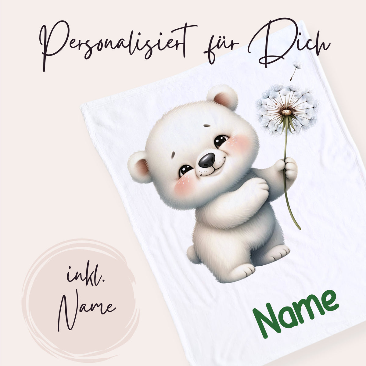 Personalisierte Babydecke mit niedlichem Eisbären-Motiv.