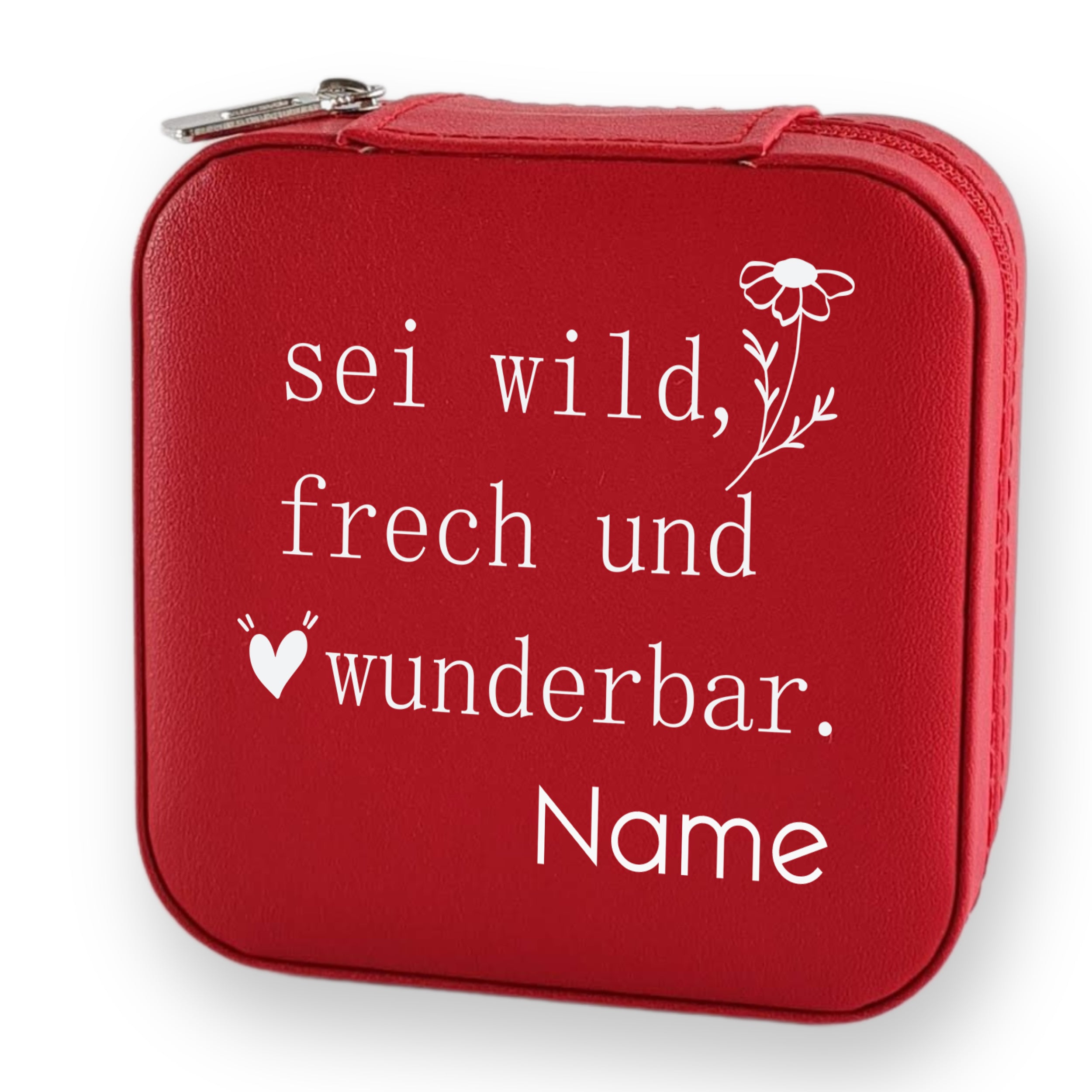 Rote Tasche mit Spruch: "sei wild, frech und wunderbar."