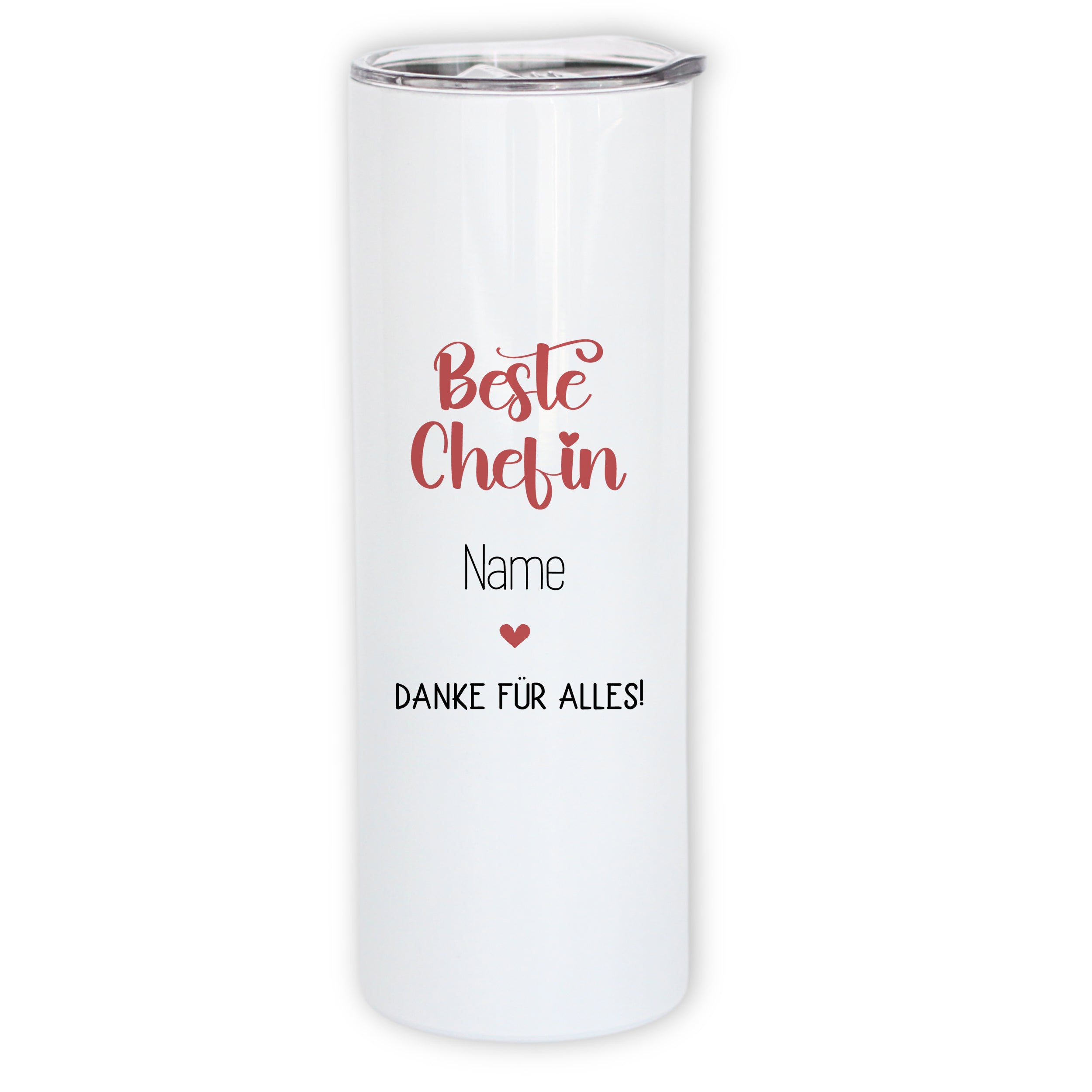 Weißer Becher mit rotem Text für die beste Chefin.