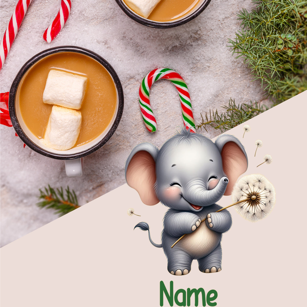 Kaffeetasse mit Sahne und Zuckerstange, niedlicher Elefant.