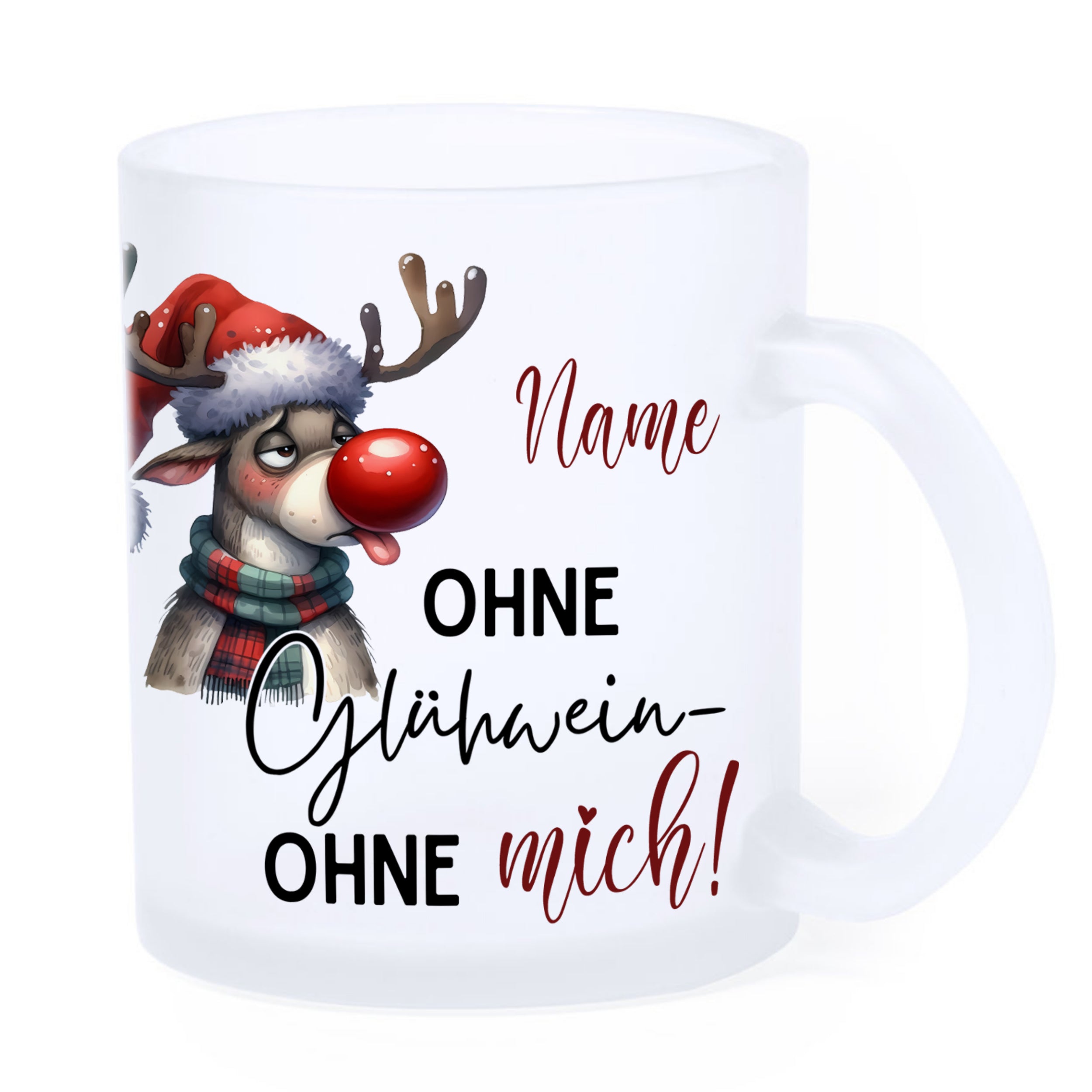 Frostbecher mit Rentier-Motiv, weiß, personalisierbar.