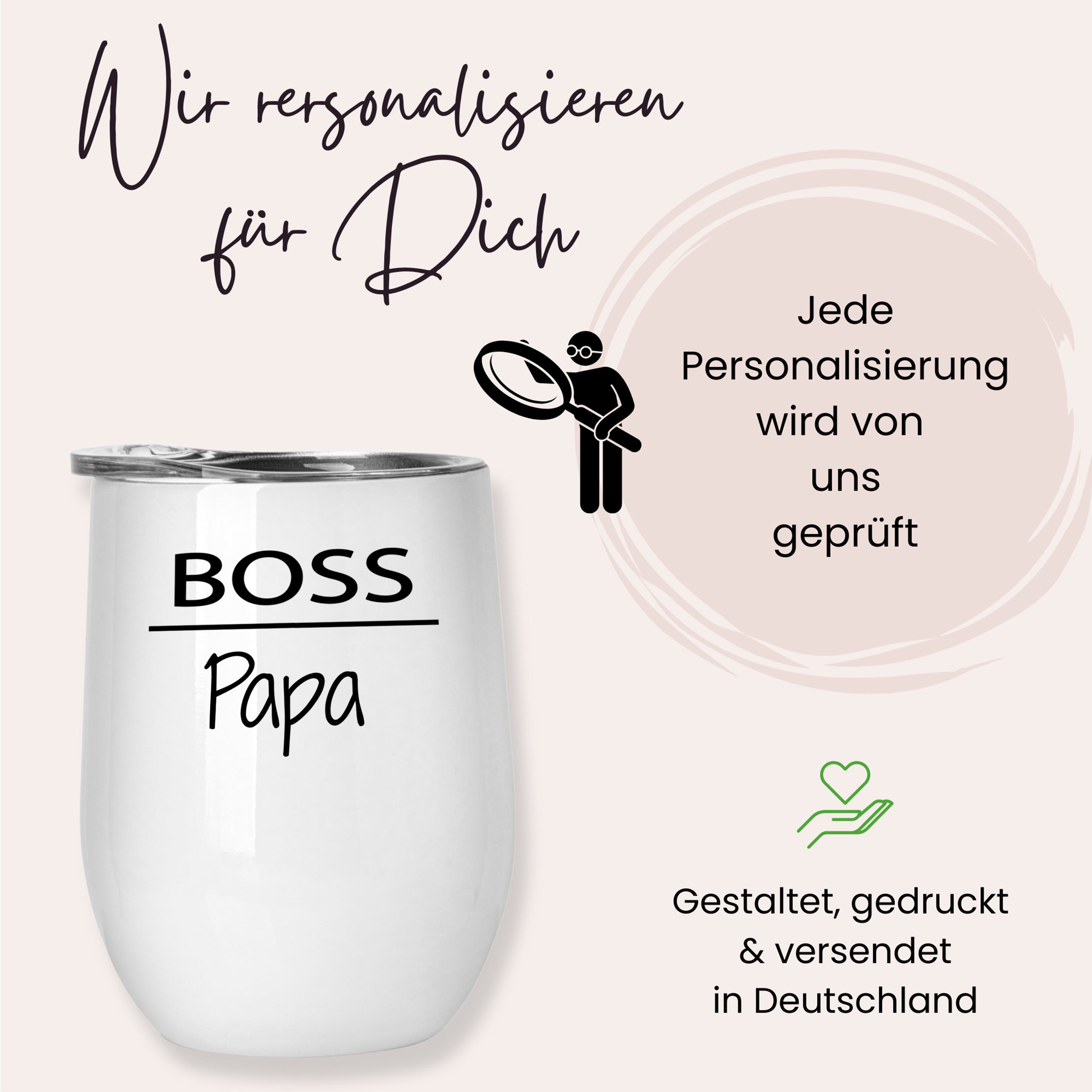 Weißer Becher mit Aufschrift "BOSS Papa"
