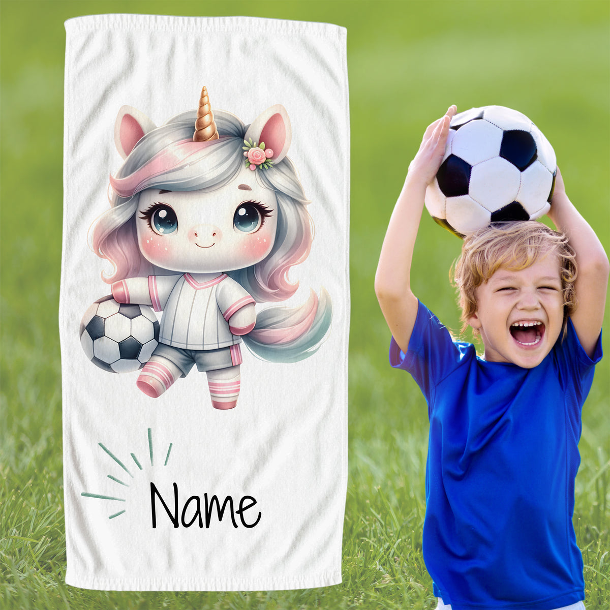 Handtuch Einhorn mit Fußball