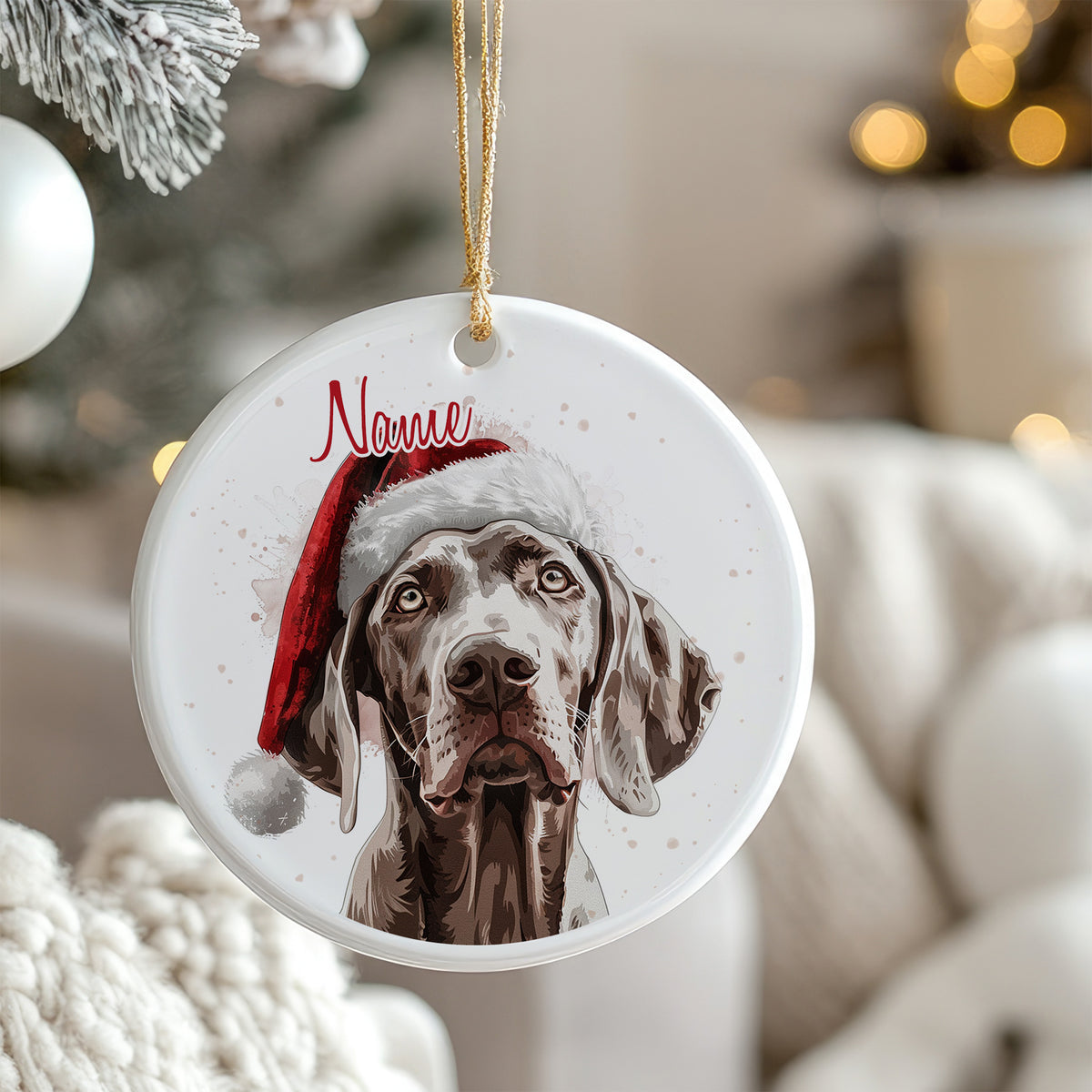 Hund mit Weihnachtsmütze, runder Anhänger, personalisierbar.