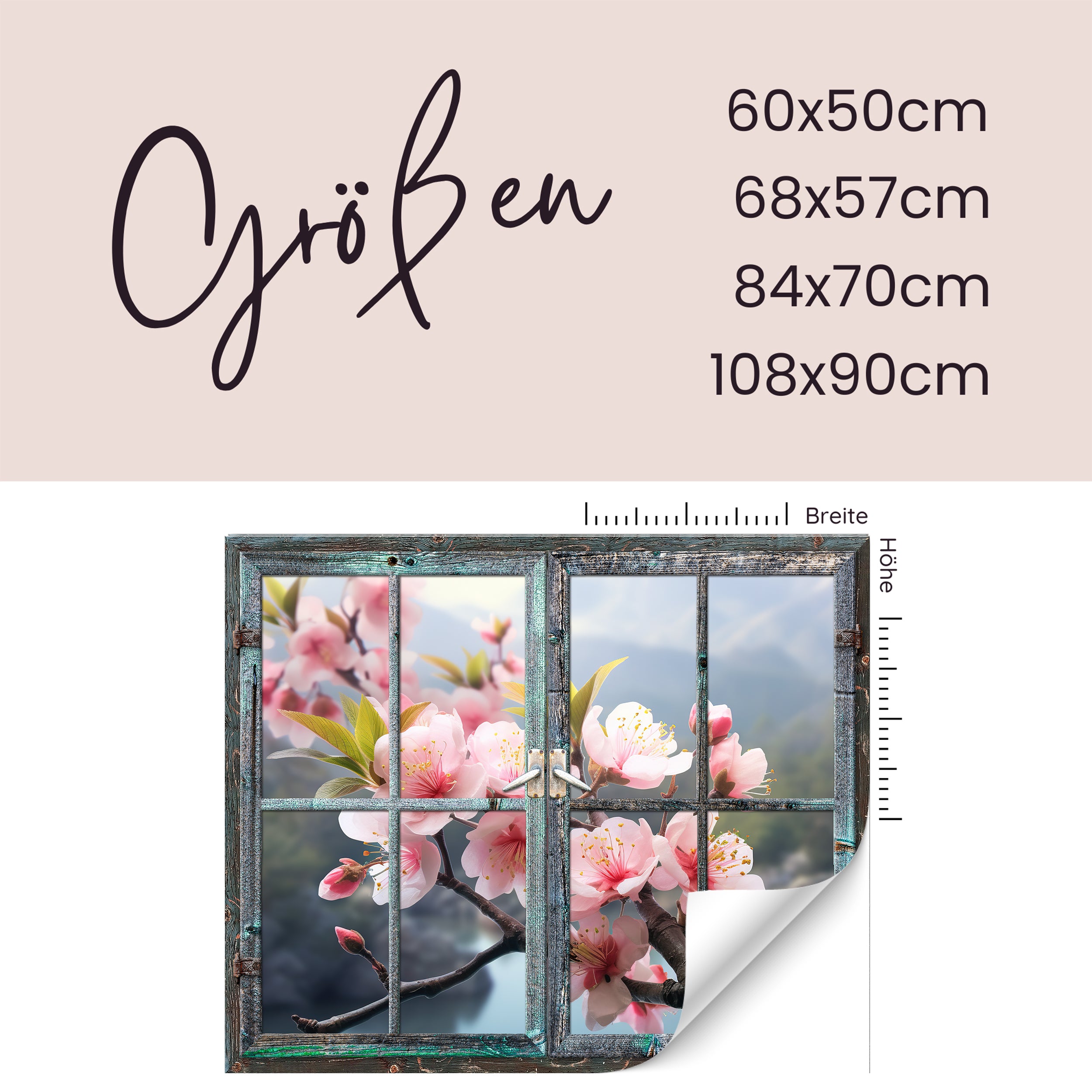 Fenster mit blühenden Kirschblüten, verschiedene Größen verfügbar.