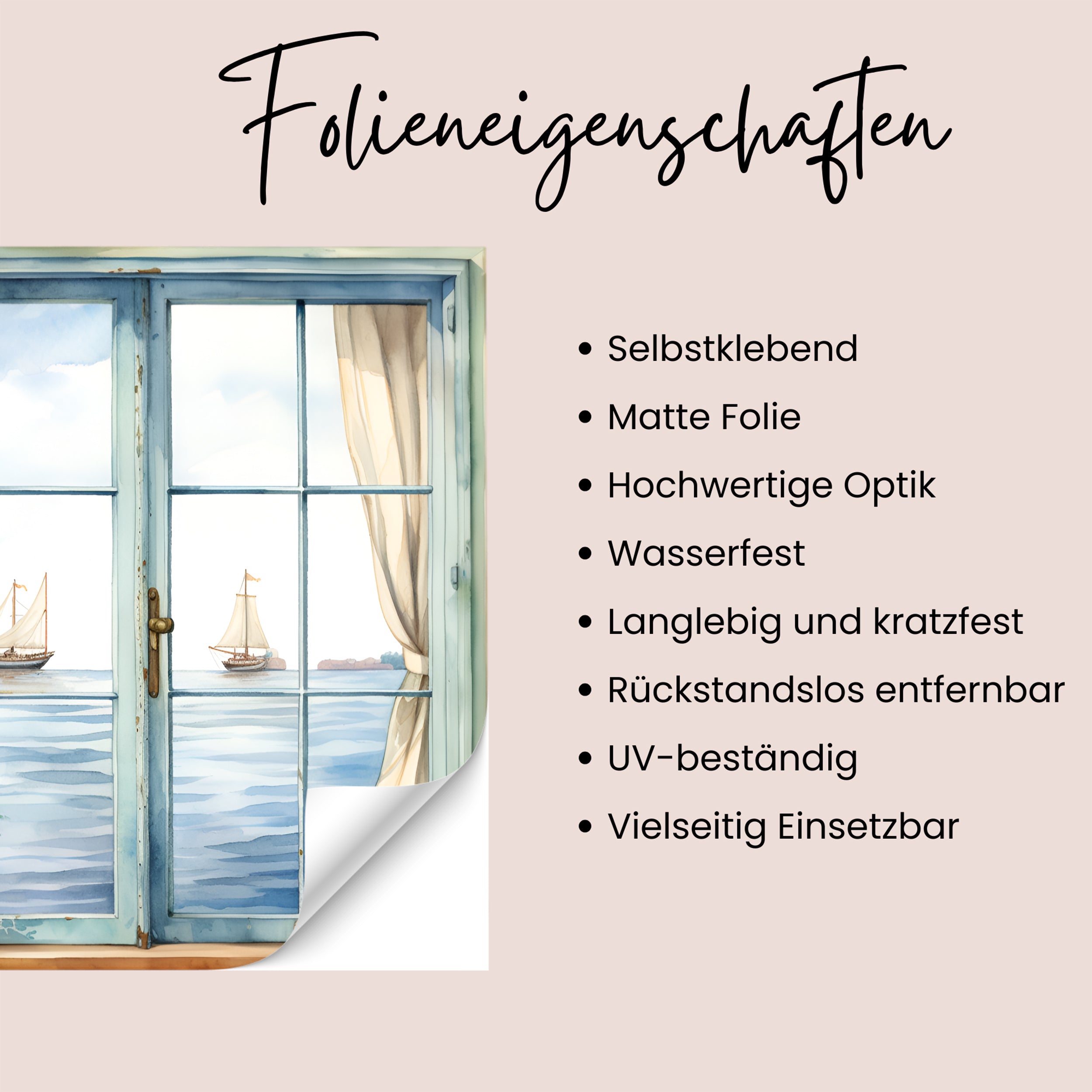 Wandtattoo mit Fensterblick auf Segelboote im Badezimmer