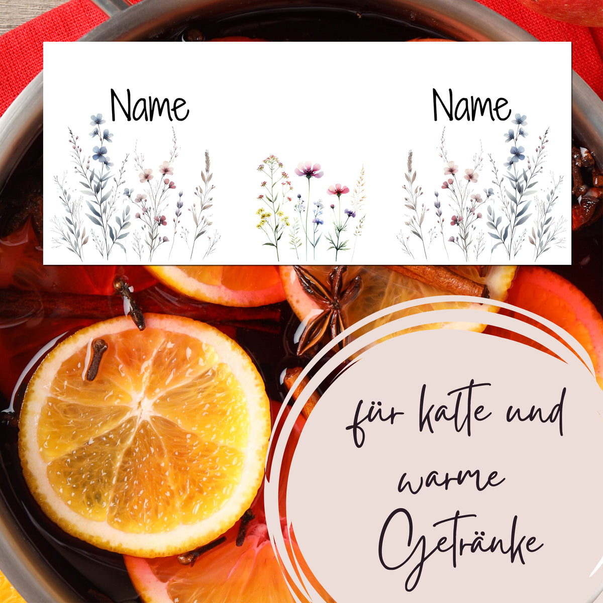 Karte für kalte und warme Getränke mit floralen Motiven.