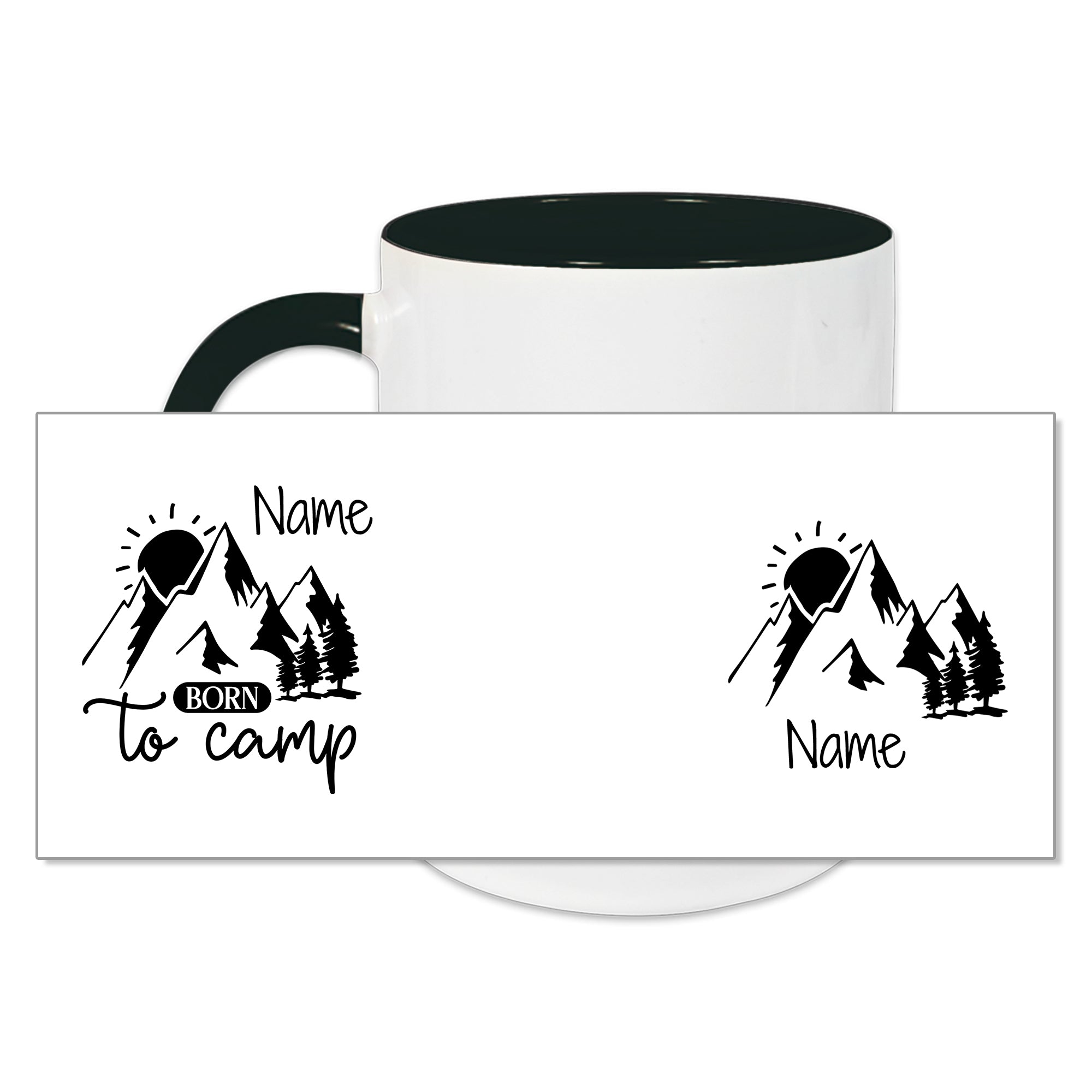Tasse mit Bergmotiv, schwarz-weißer Druck, personalisierbar.