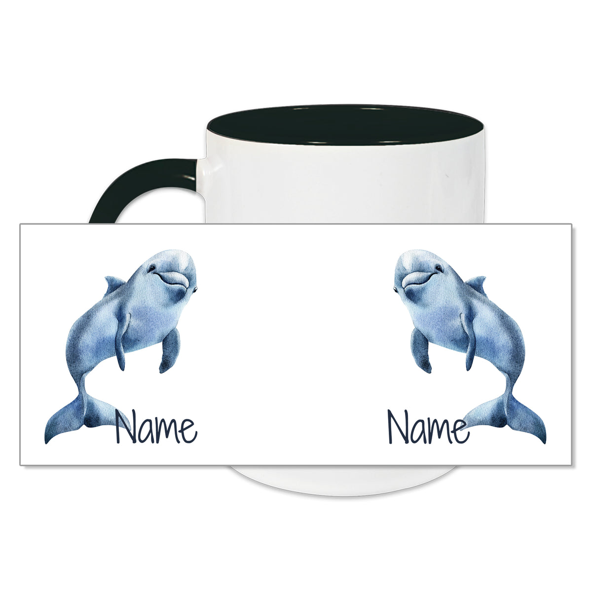 Tasse mit zwei blauen Walen und Platz für Namen.