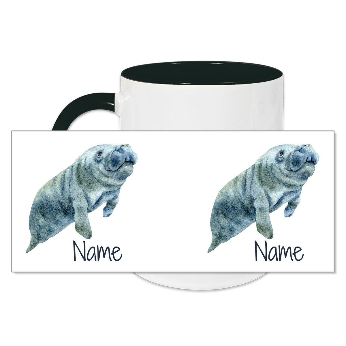 Tasse mit zwei Manatees und Platz für Namen.